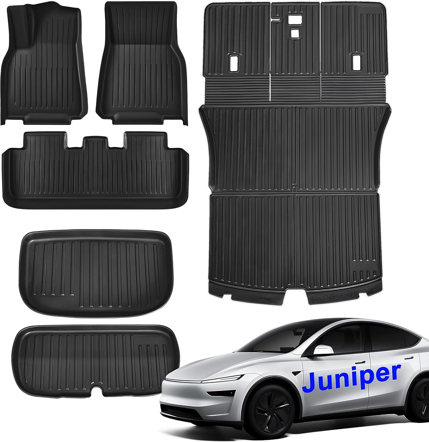 SUPER LINER Tesla Model Y Juniper Floor Mats 2025 2026 | Custom Fit All-Weather 7-Piece Set TPE Material | Model Y Juniper Back Seat Protector, Cargo Liner, Trunk & Interior Accessories