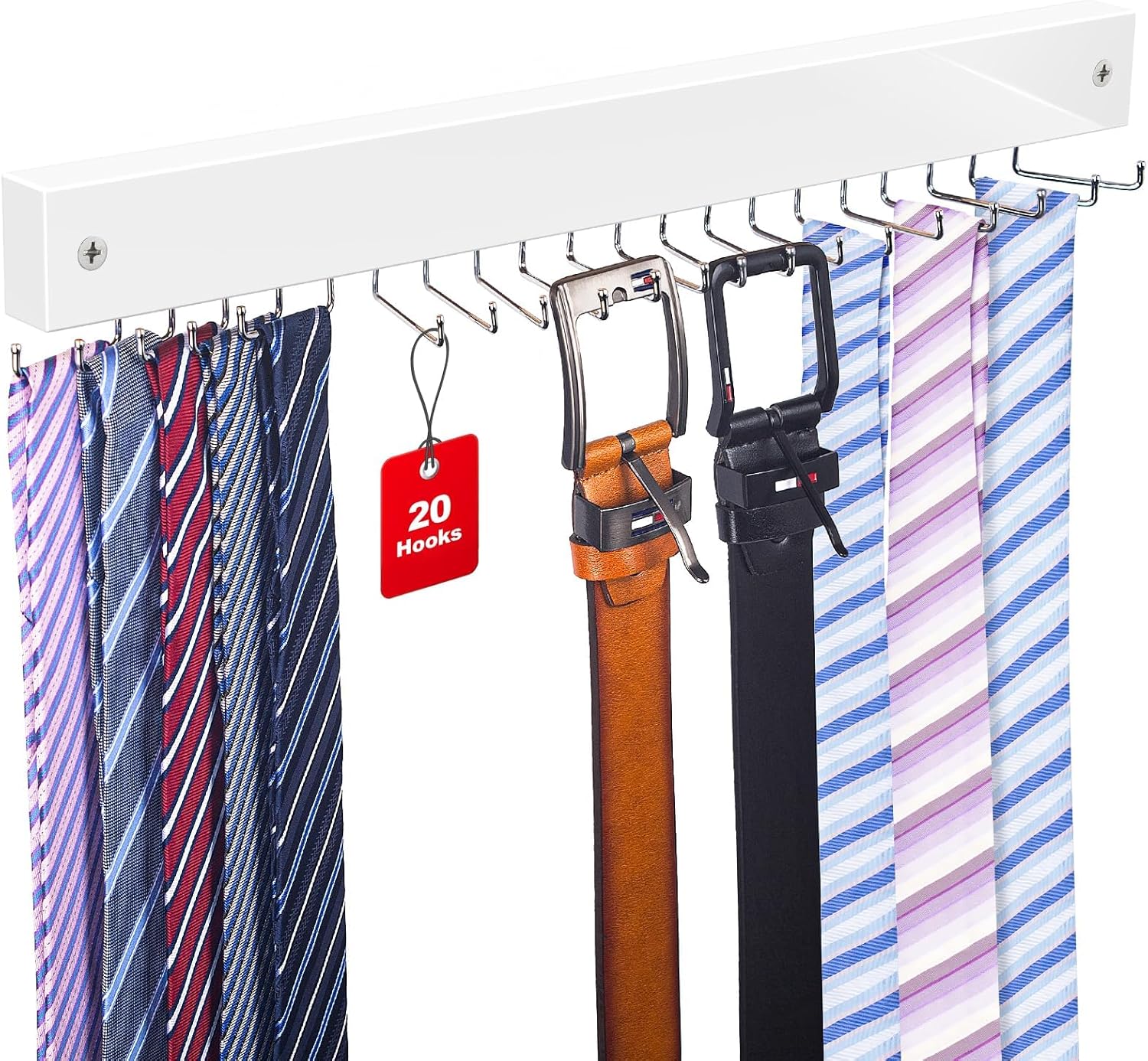Tie Rack Wall Mounted, Belt Rack Tie Organizer for Men with 20 Storage Hooks, Non Slip 180 Degree Rotating Tie Holder Belt Hanger for Closet/Wall Mount