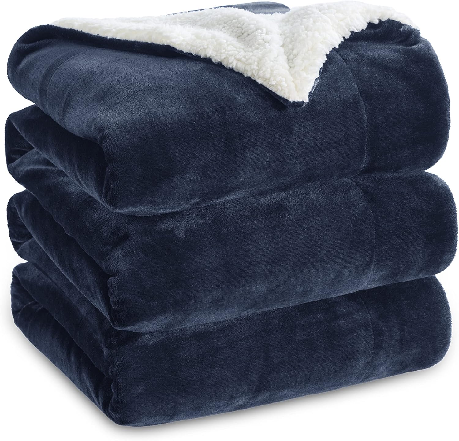 Bedsure Sherpa Fleece Throw Blanket King Size - Thick and Warm, Fluffy Microfiber Solid & Soft Blankets for Bed and Couch, Navy, 230x270cm