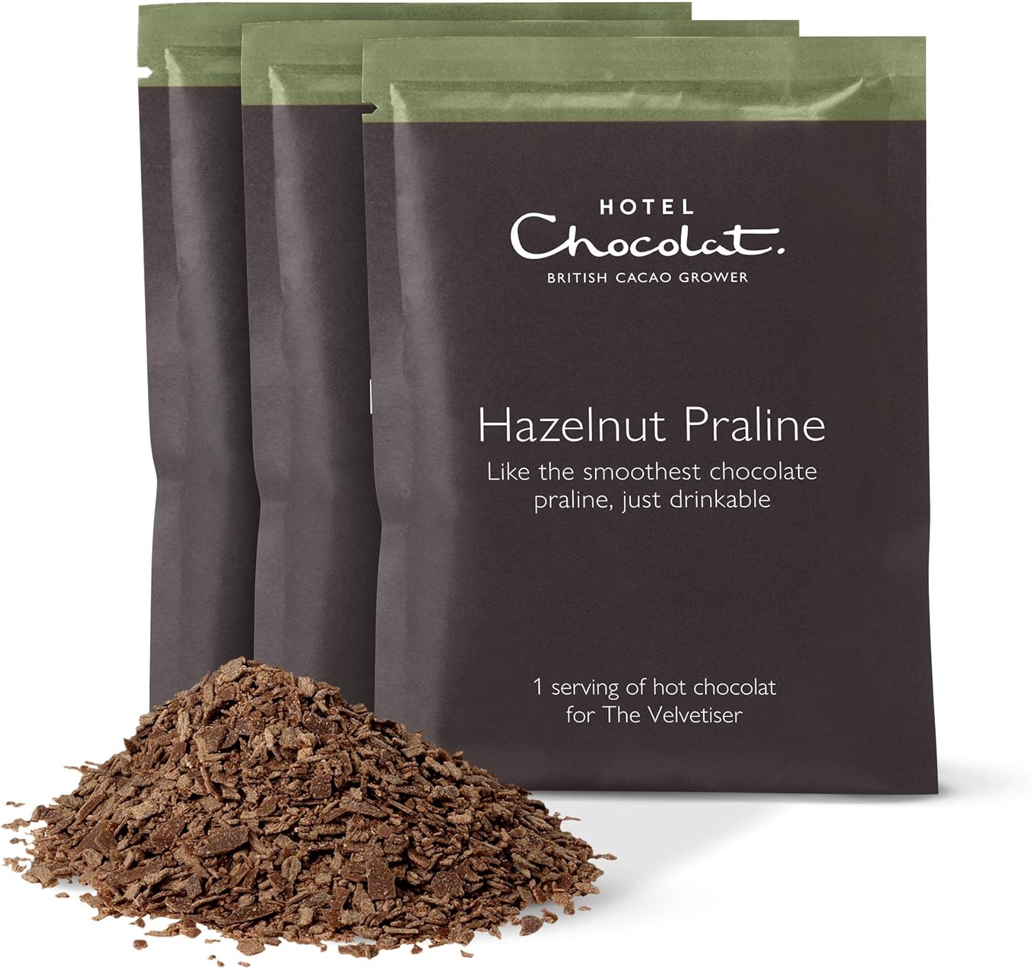 Hotel Chocolat Hazelnut Praline Hot Chocolate Sachets - Luxury Chocolate Flakes - Pack of 20 Single-Serve Sachets, 700g - Made To Pair With The Velvetiser - Serve Hot or Iced