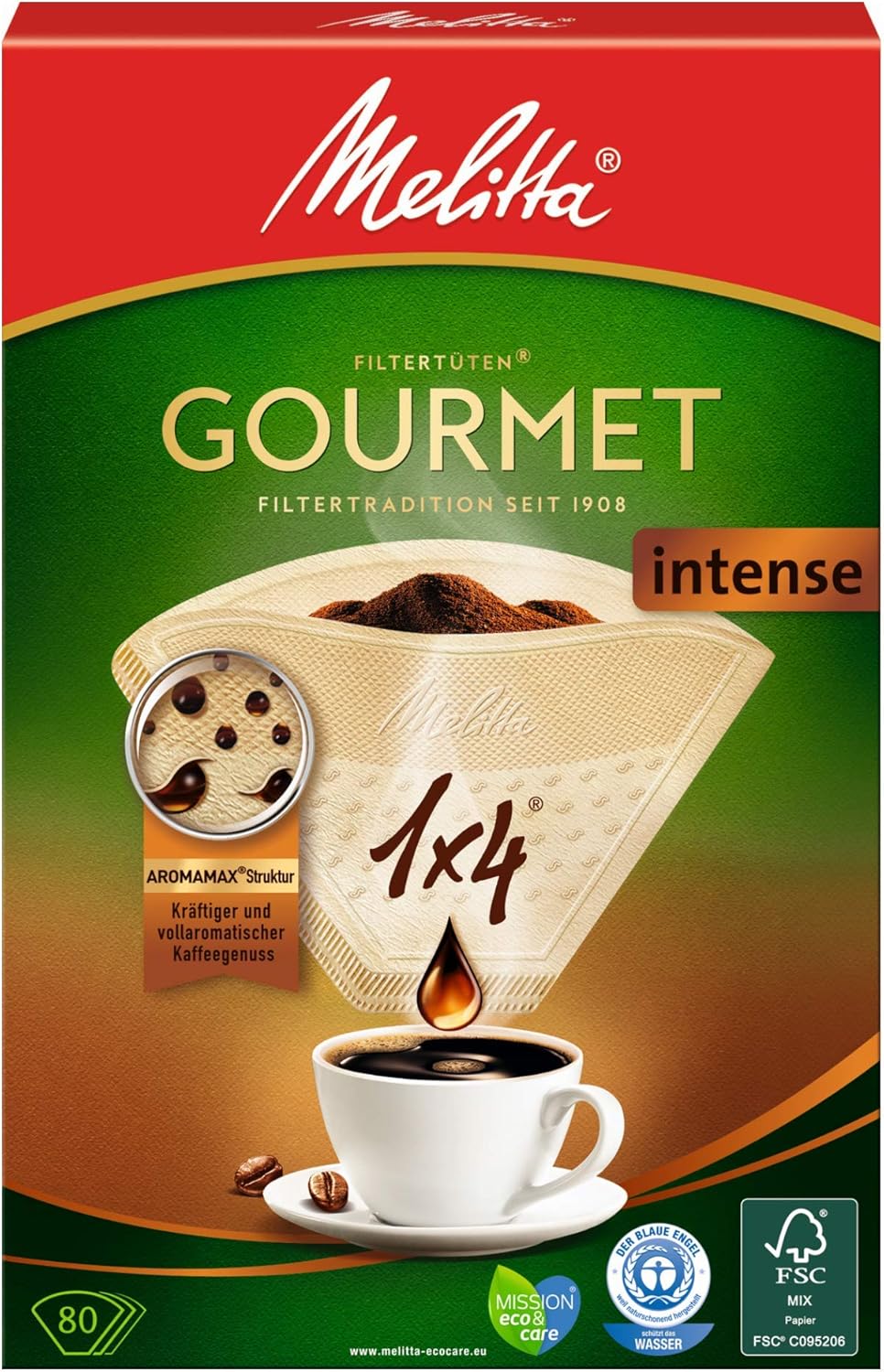 Melitta Gourmet INTENSE Coffee Filter 2049669 1 x 4 cm, Pack of 80