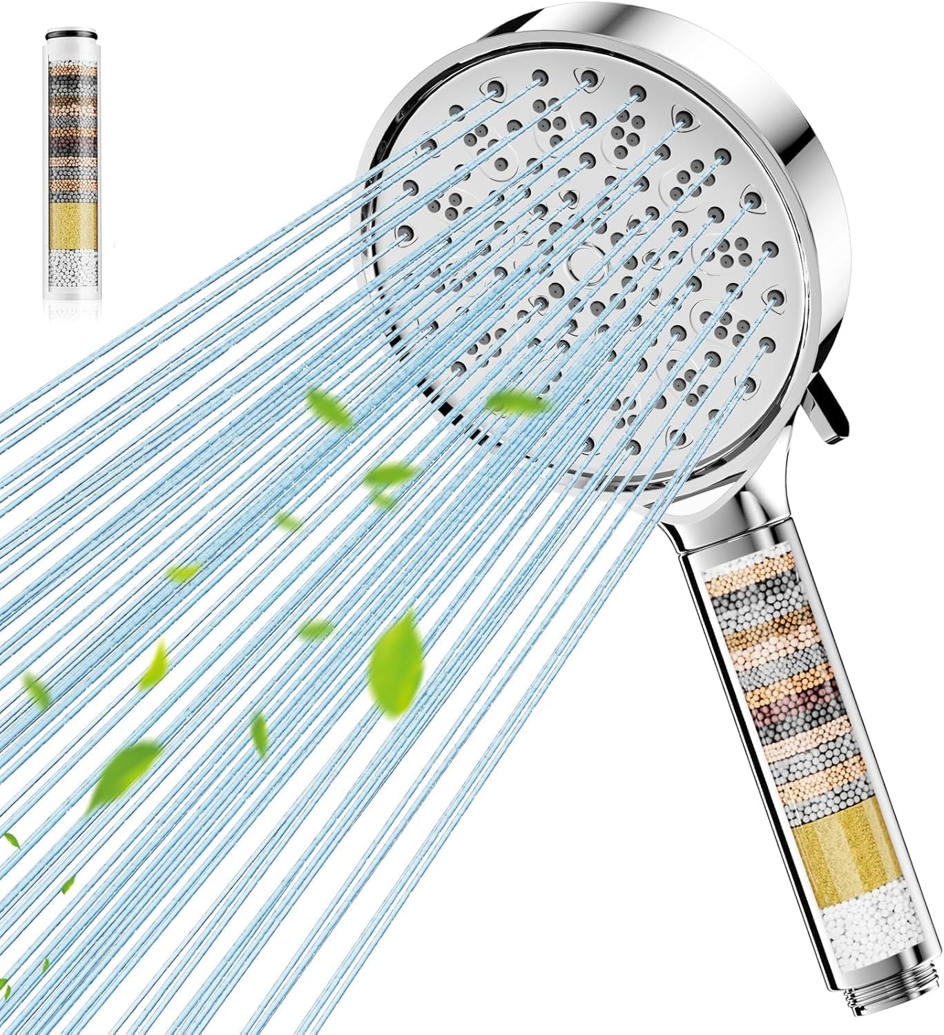 Hard Water Filter Shower Head with 6 Spray Modes, High Pressure Water Saving Shower Head with 20 Layers Filtration, Power Shower Heads with Showerhead Filter for Residual Chlorine Remove, Chrome