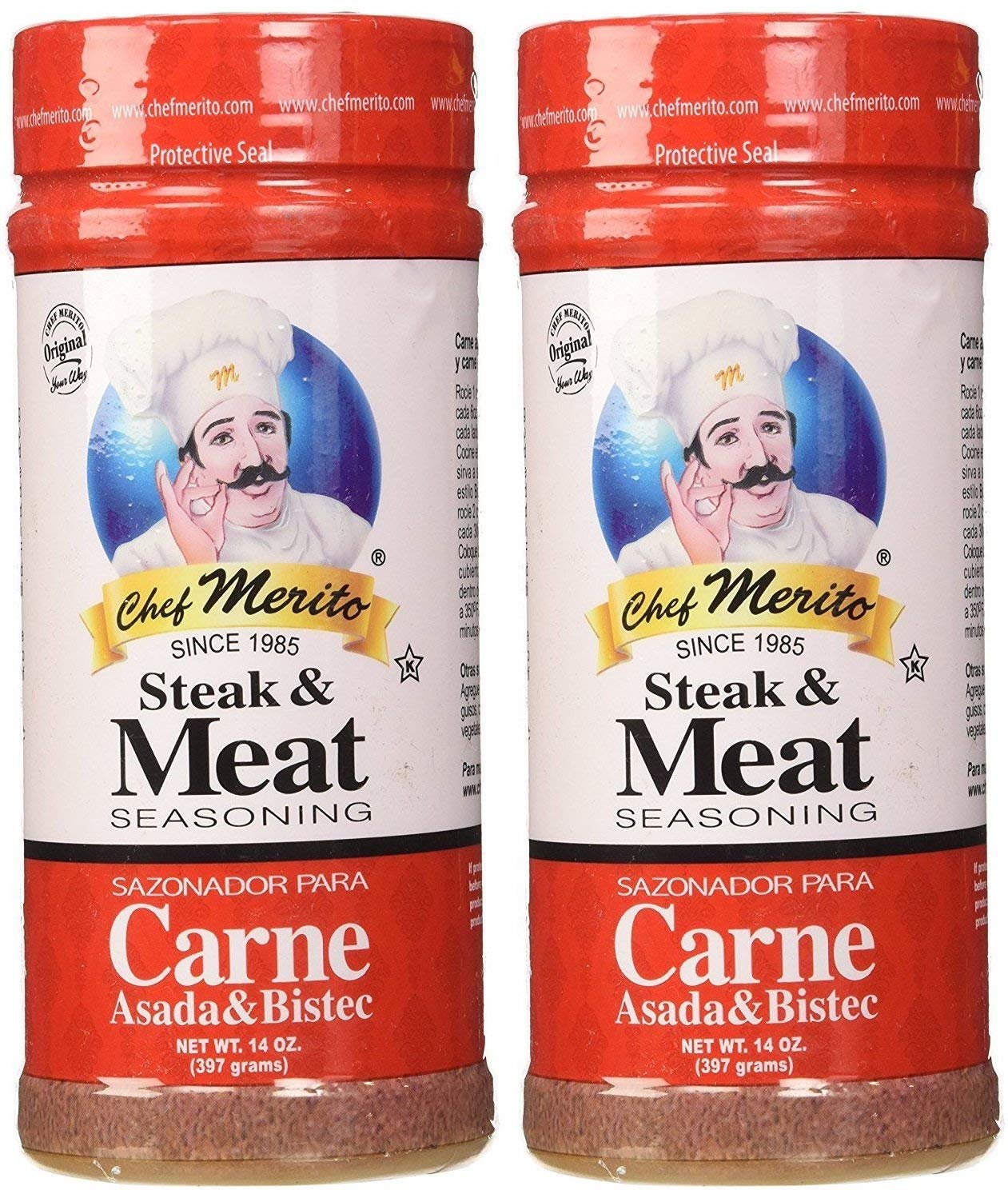 Chef Merito Steak & Meat Seasoning Powder Carne Asada & Bistec 14 oz, Pack of 2 | Chicken Nuggets, Thighs, Steak Seasoning, Grilled, Meat Seasoning