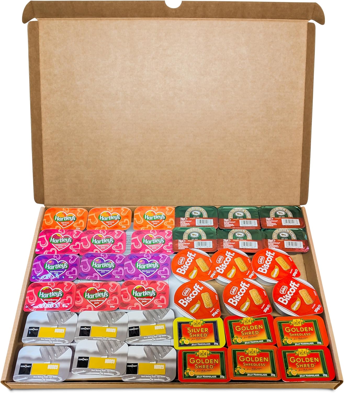 Individual Jam Portions Selection- Breakfast Jams, Spreads, Preserves, Honey, Biscoff Spread, Lyles Golden Syrup and Marmalade | Single Serve Spreads Pots | 36 Portions