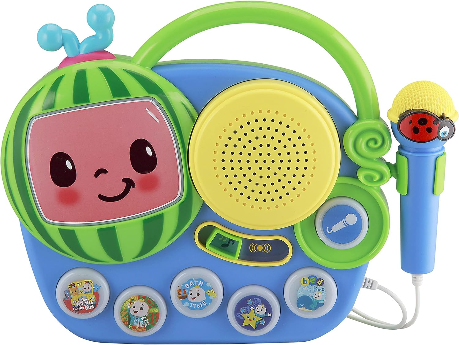 eKids Cocomelon Toy Singalong Boombox with Microphone and Built-in Music, Toddler Toys for Fans of Cocomelon Gifts
