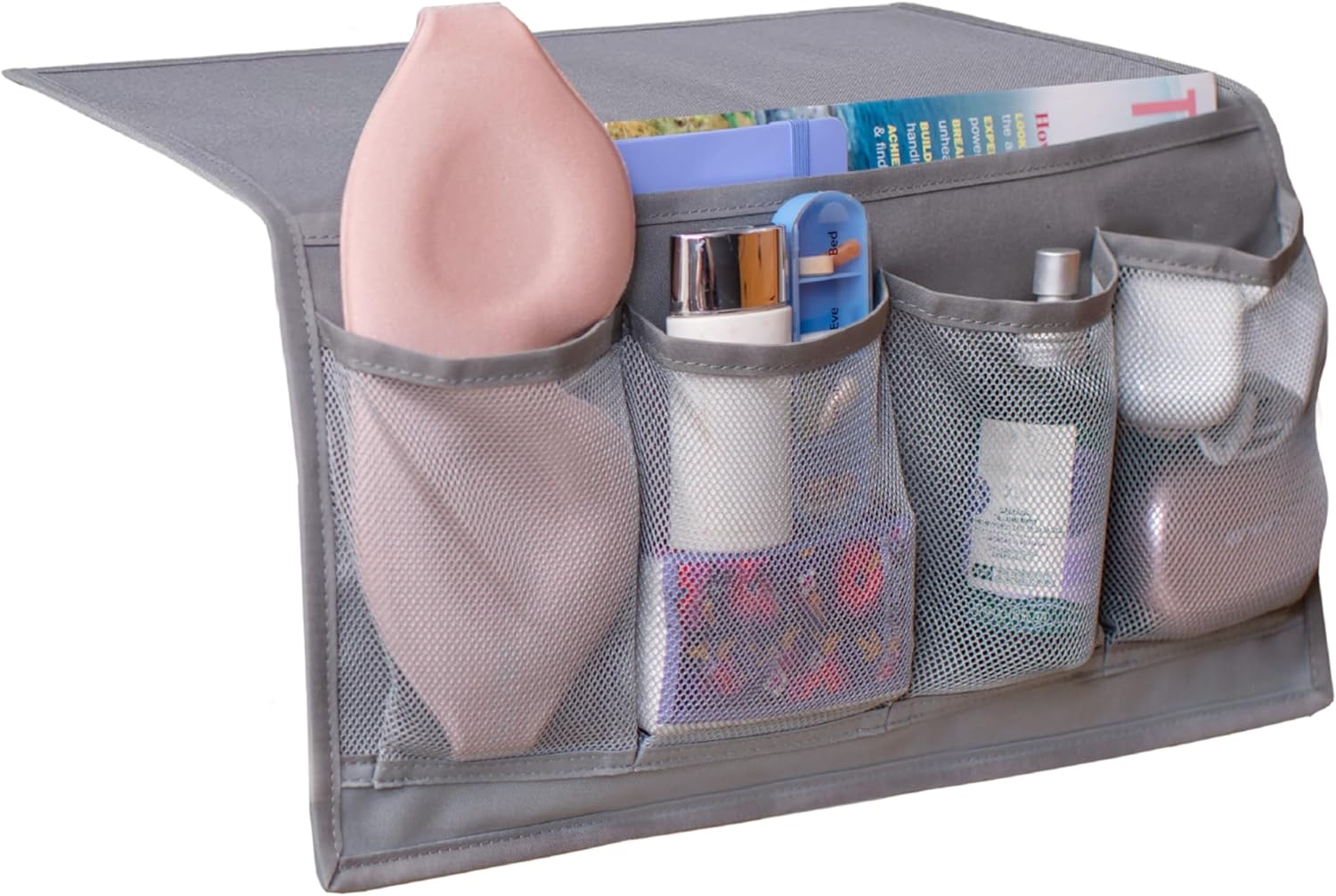 Slumber & Stow Hanging Bedside Caddy - 5 Pocket Bed Caddy Organizer for Tablets, Magazines, Phone, Glasses, Remotes & More - Ideal Storage For Dorm, Bedroom & Living Areas - 10"x17.3"