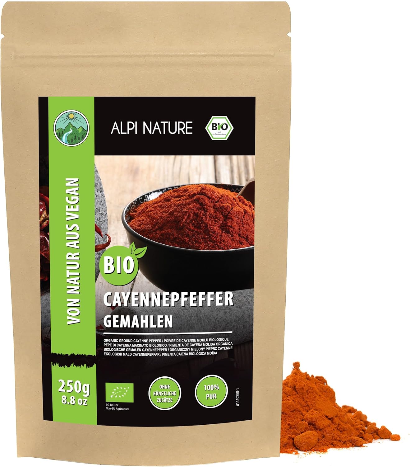 Alpi Nature Organic Cayenne Pepper Powder 250g 8.8 oz, Ground Cayenne Chilli Pepper, Hot Chilli Powder