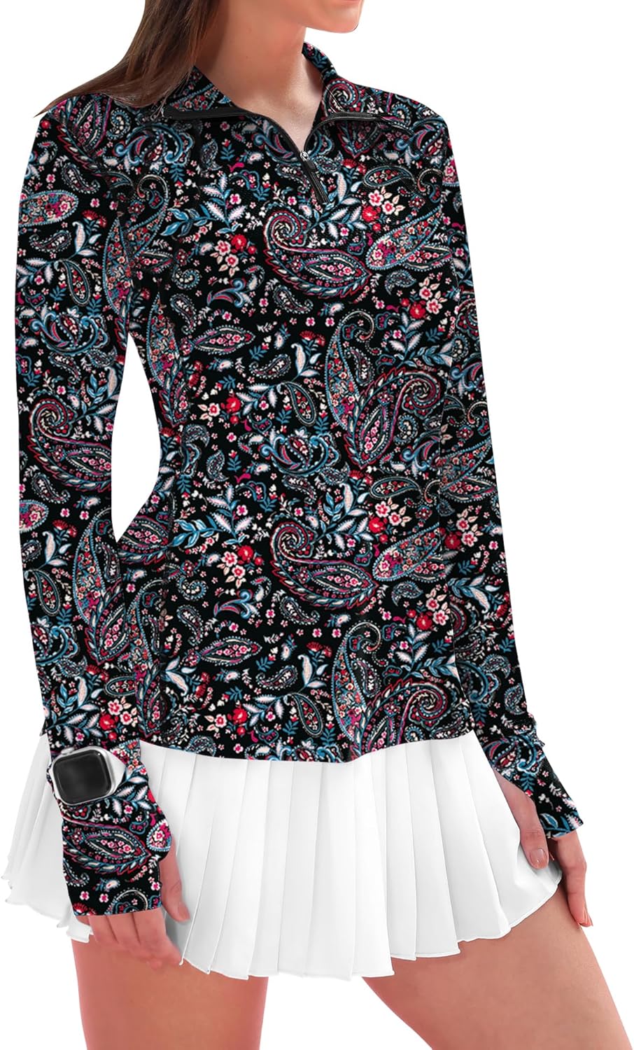 IECCP Womens Long Sleeve Golf Shirts Sun Protection 1/4 Zip Pullover Summer Quick Dry Athletic Hiking Running Workout Tops