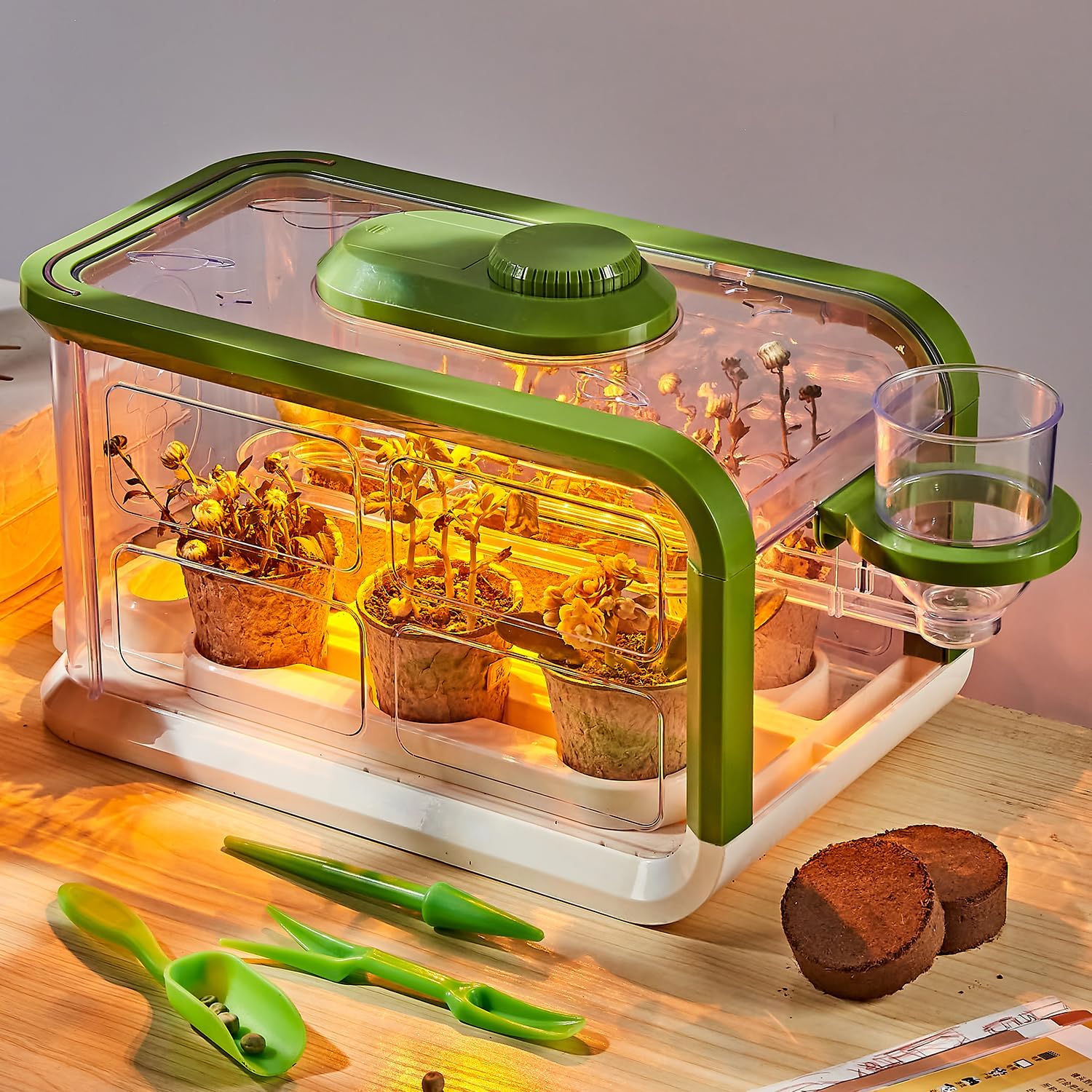 Mostop Kids Plant Growing Kit with Drip Irrigation System and LED Grow Light, Greenhouse Grow Room Kids Gardening Set, Educational Science Planting Kit Preschool Toy DIY Plant Sunshine Room for Kids