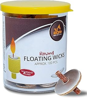 Round Floating Wicks - 100 Count (Approx.), Cotton Wicks and Cork Disc Holders for Oil Cups - Bonus Wick Removal Tweezers - by Ner Mitzvah