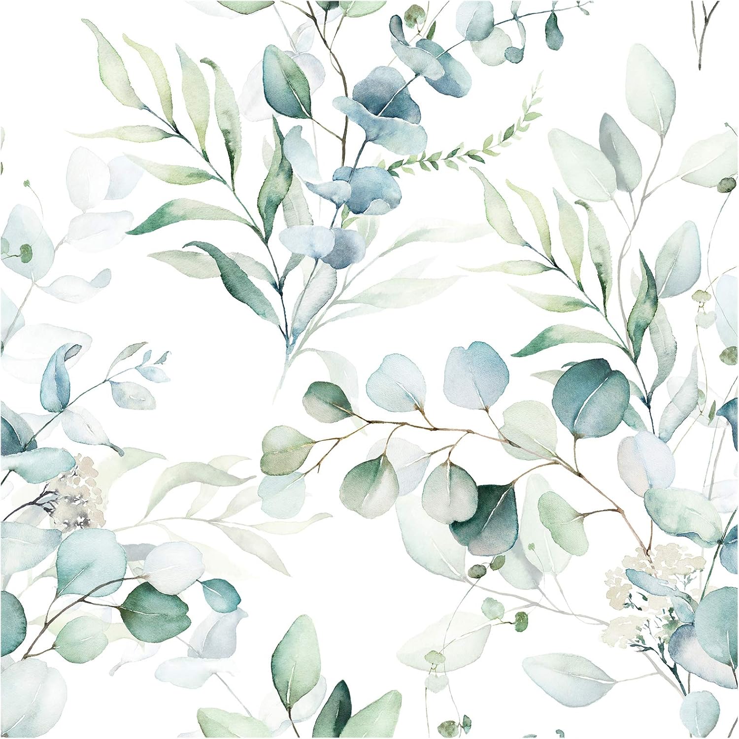 HAOKHOME Peel and Stick Wallpaper Boho Green/White Eucalyptus Leaf Floral Wall Mural Home Nursery Decor Renter Friendly Wallpaper 17.3in x 9.8ft