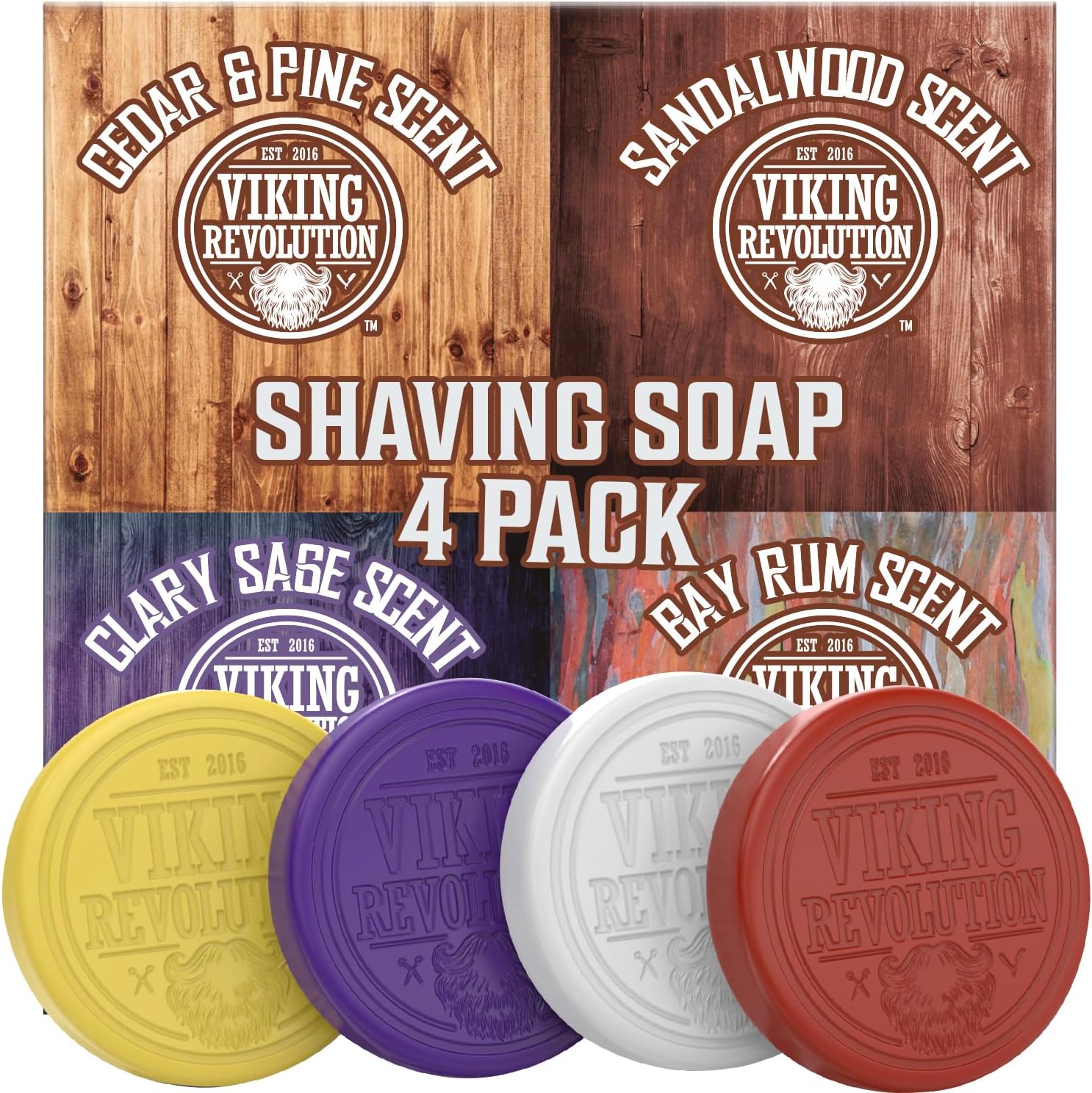 Viking Revolution Shaving Soap for Men - Shave Soap for Use with Shaving Brush and Bowl for Smoothest Wet Shave, Shaving Soap Puck - 4 Pack Variety, Each Pack 2.5oz