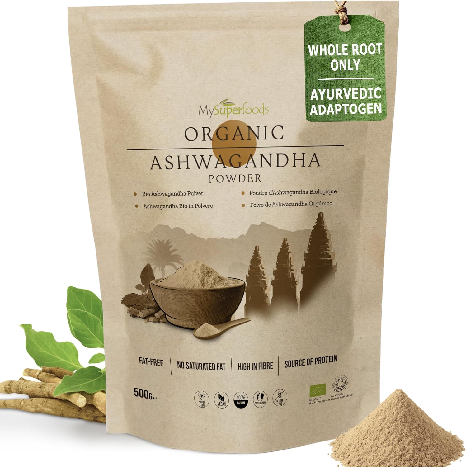 MySuperfoods Organic Ashwagandha Root Powder 500g, Whole Root Only