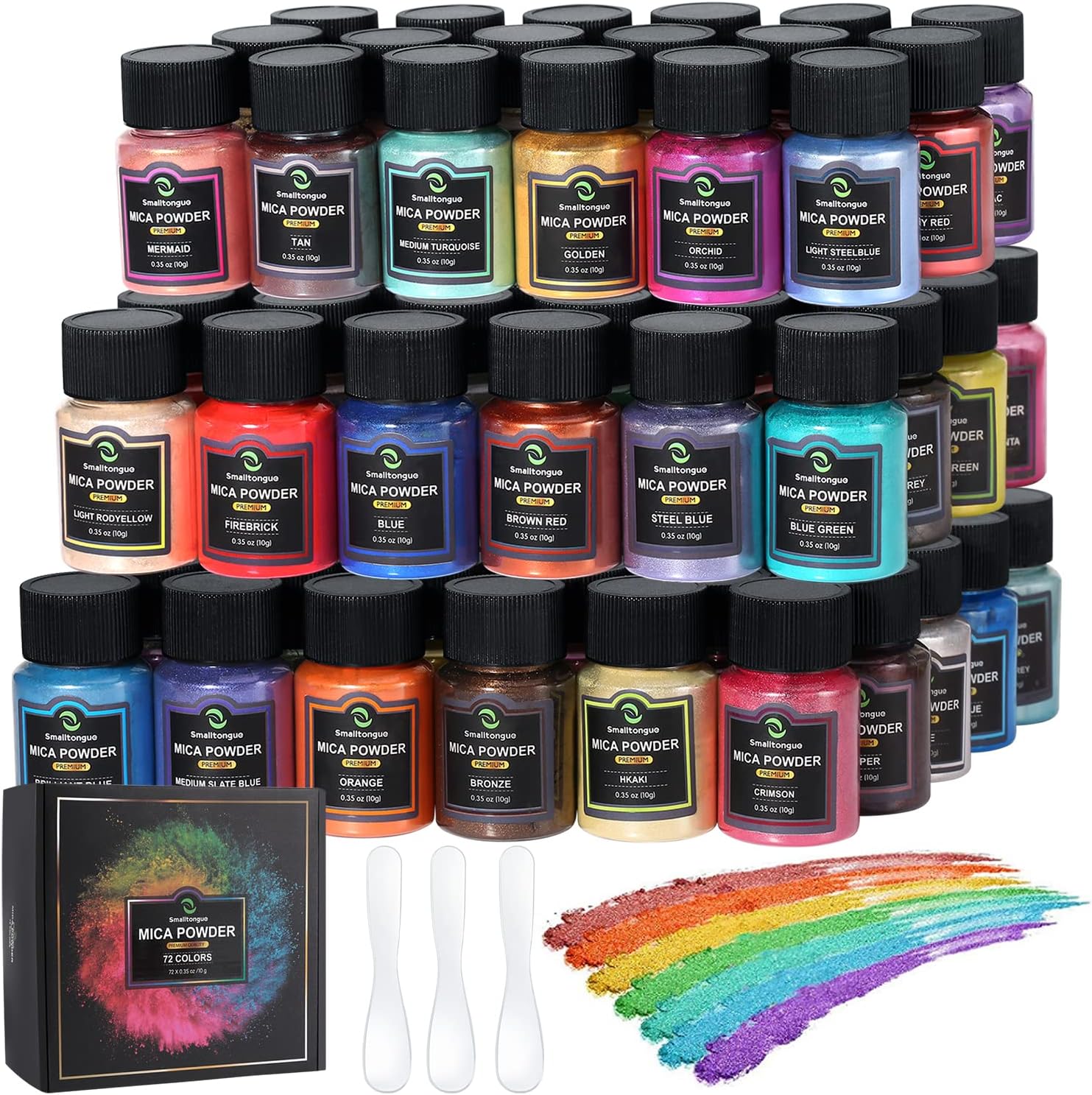 Mica Powder for Epoxy Resin, 72 Colors, 0.35 oz(10g) Bottles Mica Glitter, Mica Pigment for Lip Gloss, Soap Making, Bath Bomb, Art Crafts, Resin Dye, Nails
