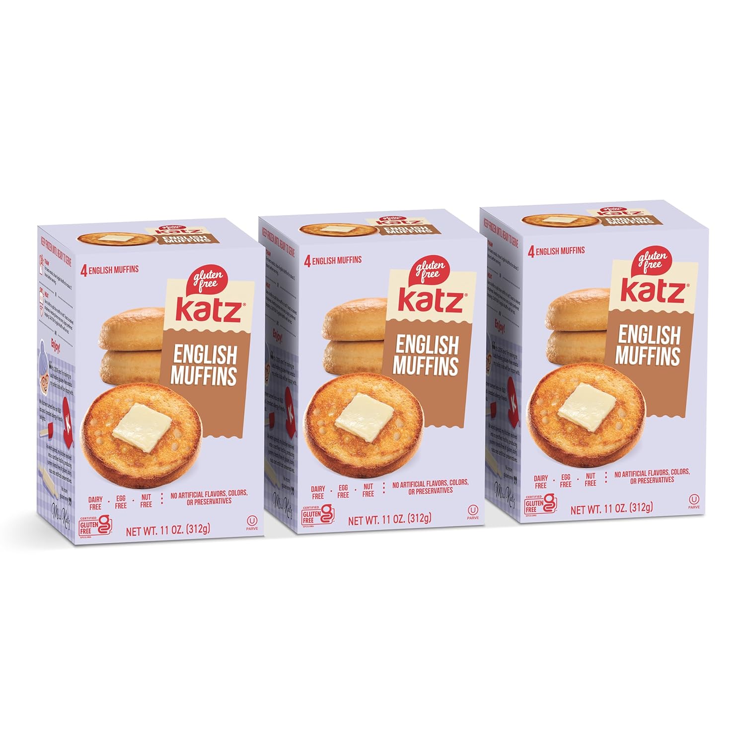 Katz Gluten Free English Muffins Free of Dairy, Eggs, Tree Nuts and Peanuts, Kosher 11oz (3pk)