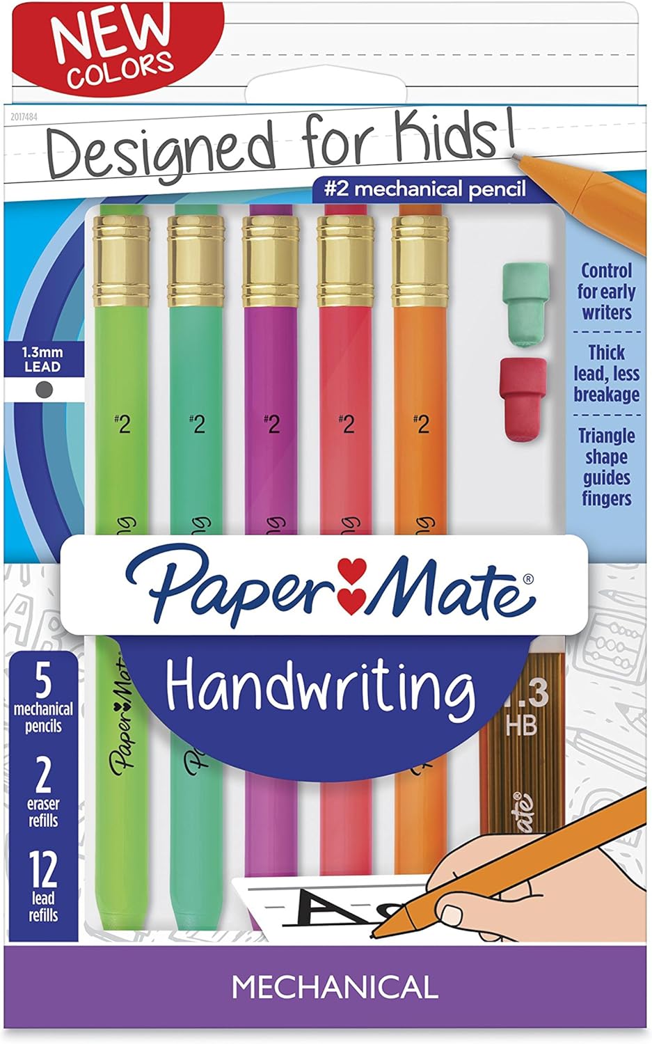 Paper Mate Handwriting Triangular Mechanical Pencil Set with Lead & Eraser Refills, 1.3mm, Fun Barrel Colors, 8 Count (2017484)