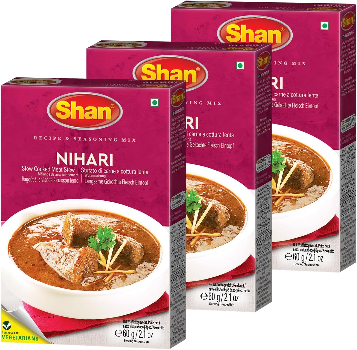 Shan Nihari Masala Mix for Slow Cooked Meat Stew, 60g, Pack of 3