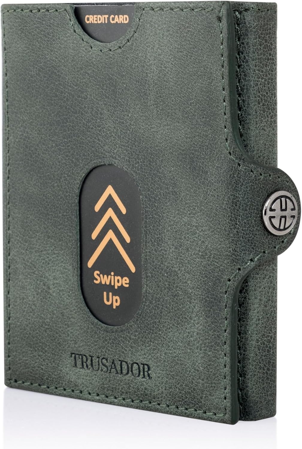 TRUSADOR Valencia Slim Small Leather Front Pocket Wallet Card Holder with RFID Protection Wallet for Men and Women (With Coin Pocket, Green)