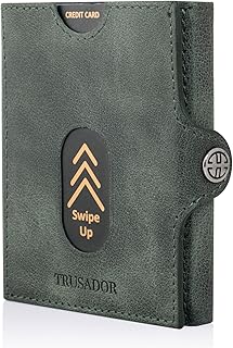 TRUSADOR Valencia Slim Small Leather Front Pocket Wallet Card Holder with RFID Protection Wallet for Men and Women (With Coin Pocket, Green)
