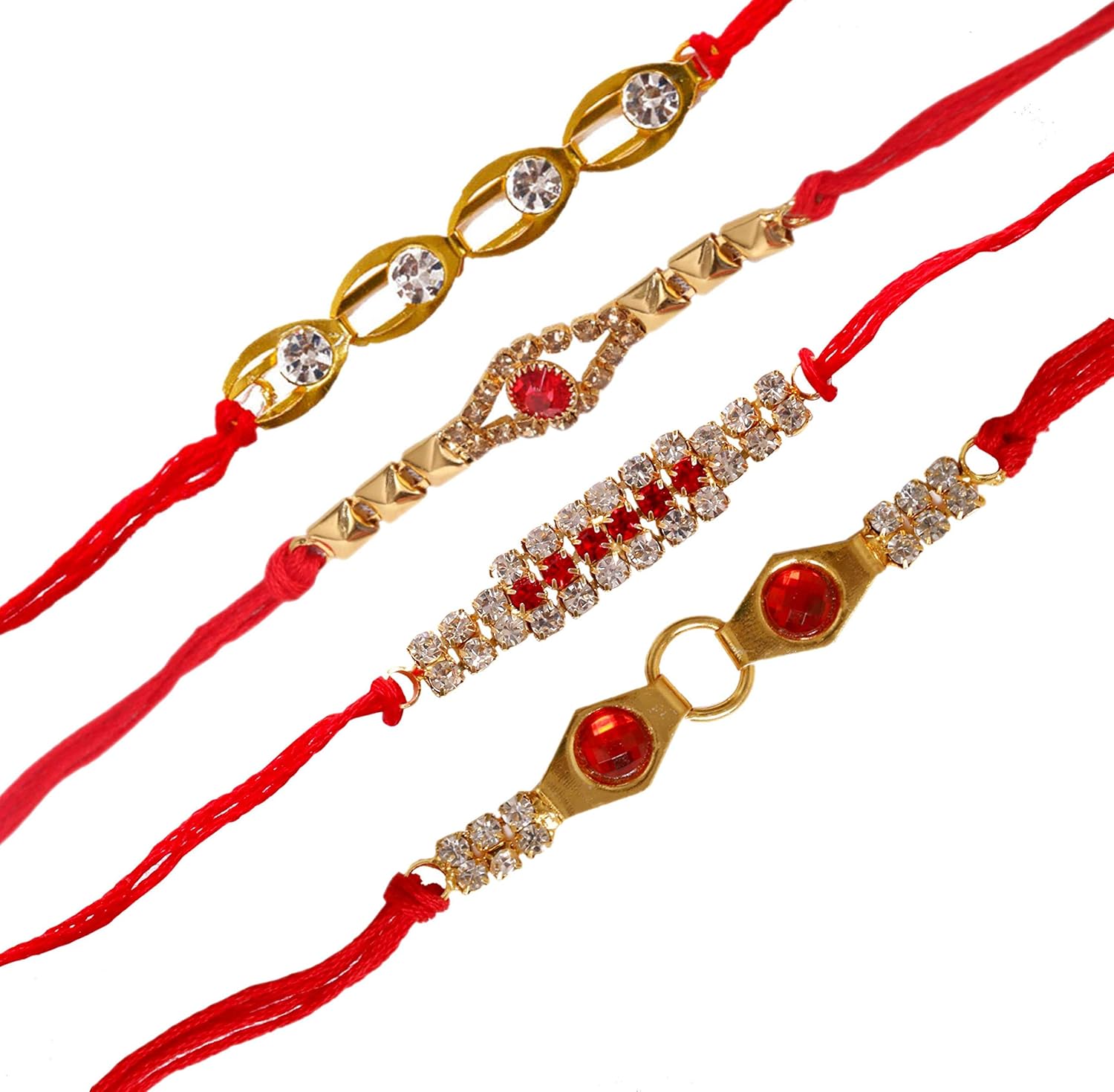 Designer gold color finish rakhi combo for brother and bhabhi | rakhi for brother and bhabhi | rakhi set of 4 (Pack of 4)