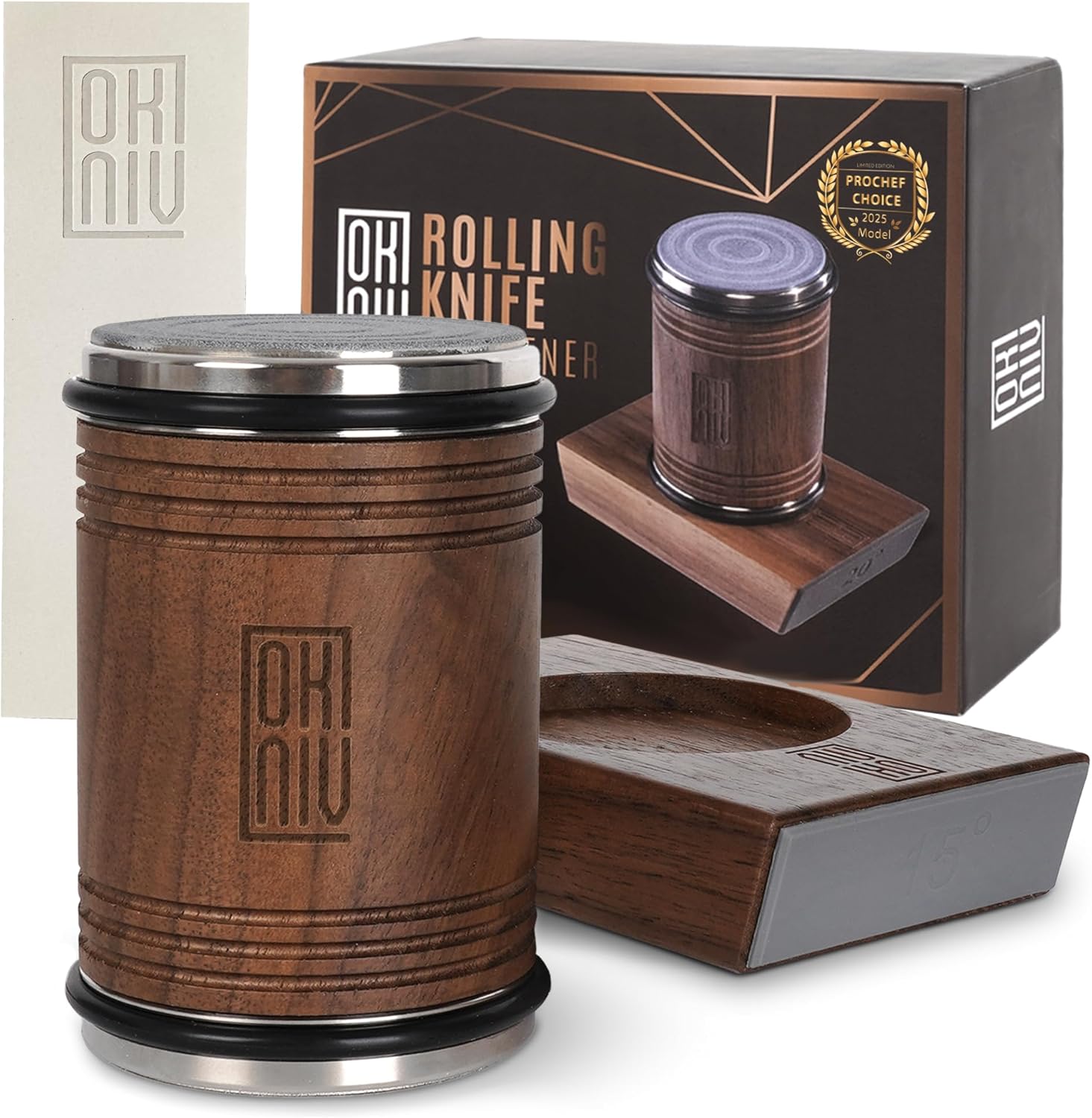 OKNIV Rolling Knife Sharpener UK – Durable Knife Sharpening System – for All Blade Types – Diamond & Ceramic Honing Discs – Easy to Use at Home or Professionally