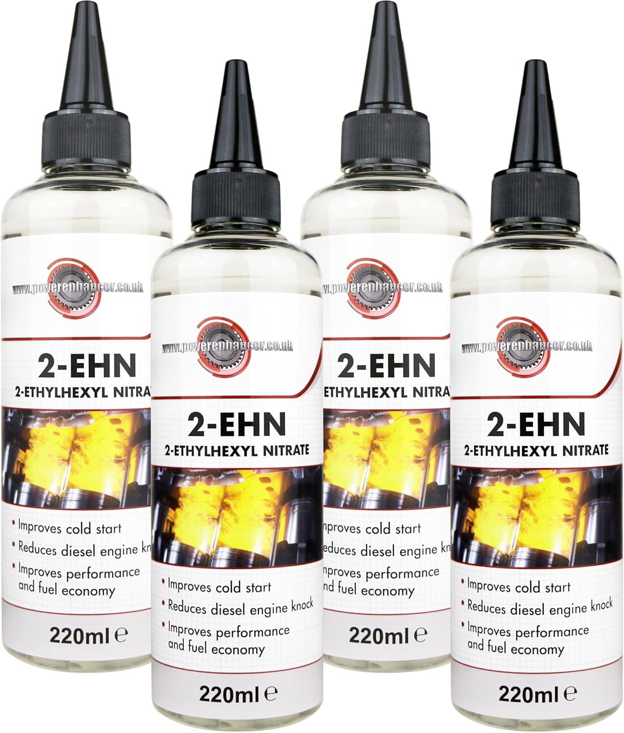 Powerenhancer Premium Double Filtered Pure 2-EHN, 2-Ethyl-Hexyl Nitrate Cetane Booster. Diesel Additive to Improve Cold Start, Reduce Engine Knock, Improve Performance & Fuel Economy. 4 x 220ml