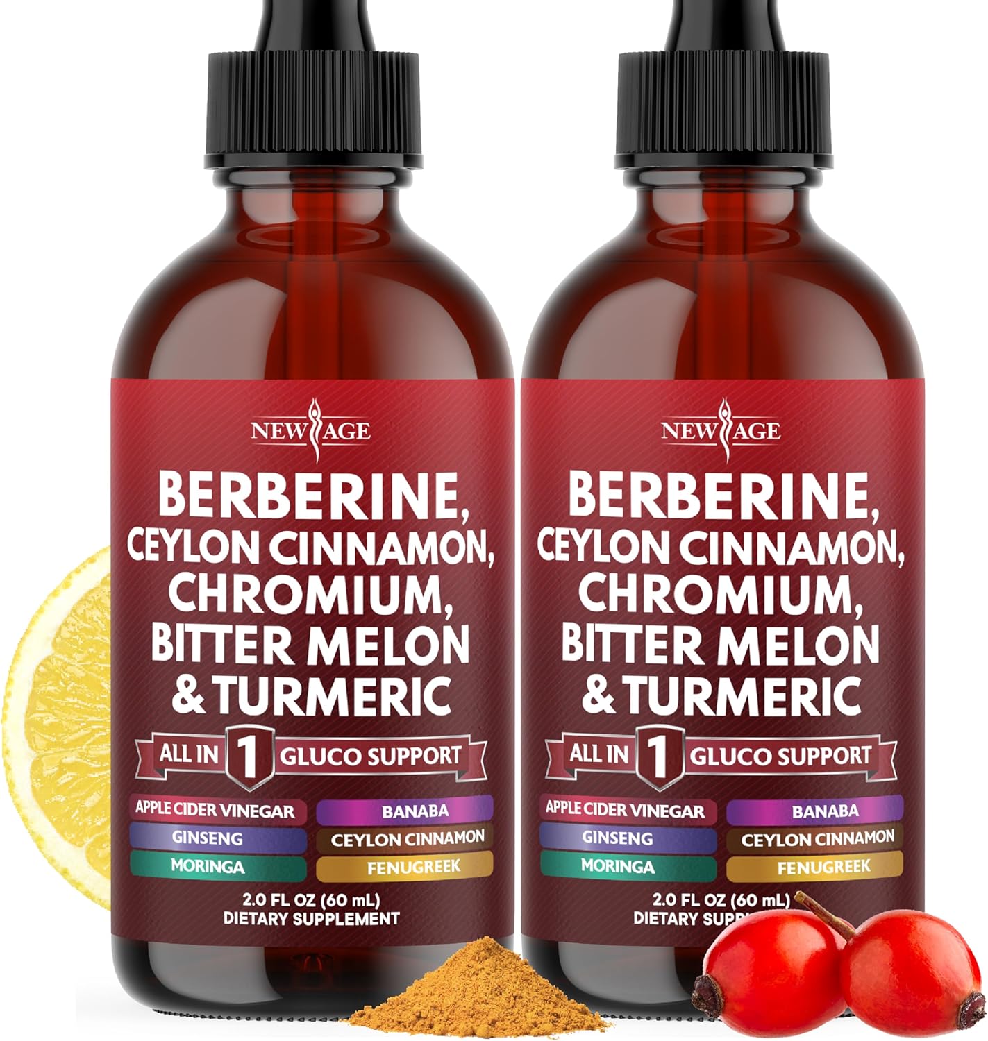 Berberine with Ceylon Cinnamon Supplement Liquid Drops + Bitter Melon Extract, Glucomannan, Gymnema, Chromium, Turmeric, Panax Ginseng, Moringa- 4 OZ