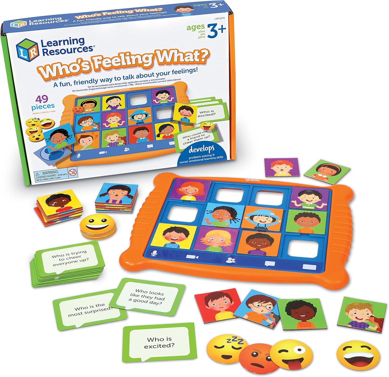 Learning Resources Who's Feeling What? Social Emotional Learning Games, Communication Games for Kids, Emotion Toys, Feeling Toys for Kids, 49 Pieces, Age 3+