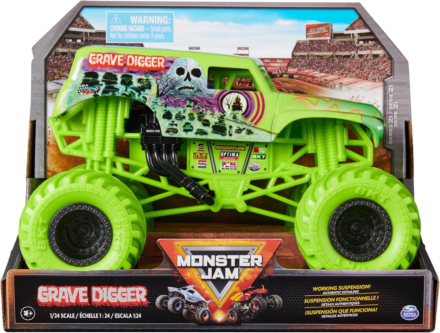 Monster Jam, Official Grave Digger Monster Truck, Collector Die-Cast Vehicle, 1:24 Scale, Kids’ Toys for Boys and Girls Aged 3 and up