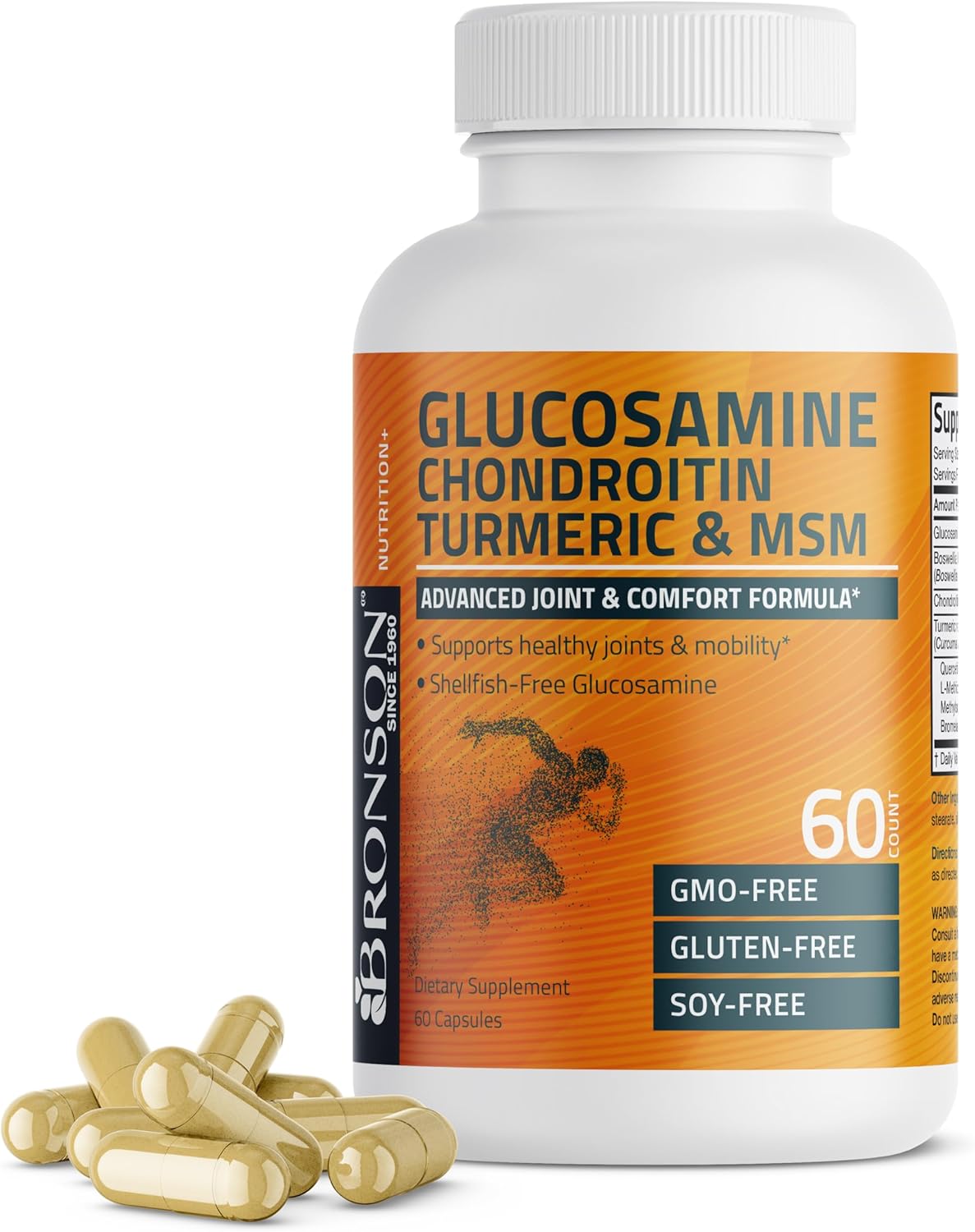 Bronson Glucosamine Chondroitin Turmeric & MSM Advanced Joint & Cartilage Formula, Supports Healthy Joints, Mobility & Cartilage - Non-GMO, 60 Capsules