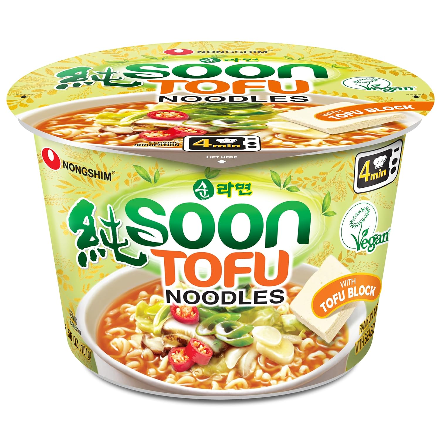 Nongshim Ramen Noodles, Gourmet Instant Ramen Bowl, Premium Microwavable Noodle Soup, Soon Veggie Vegan, 3.56 Ounce (Pack of 6)