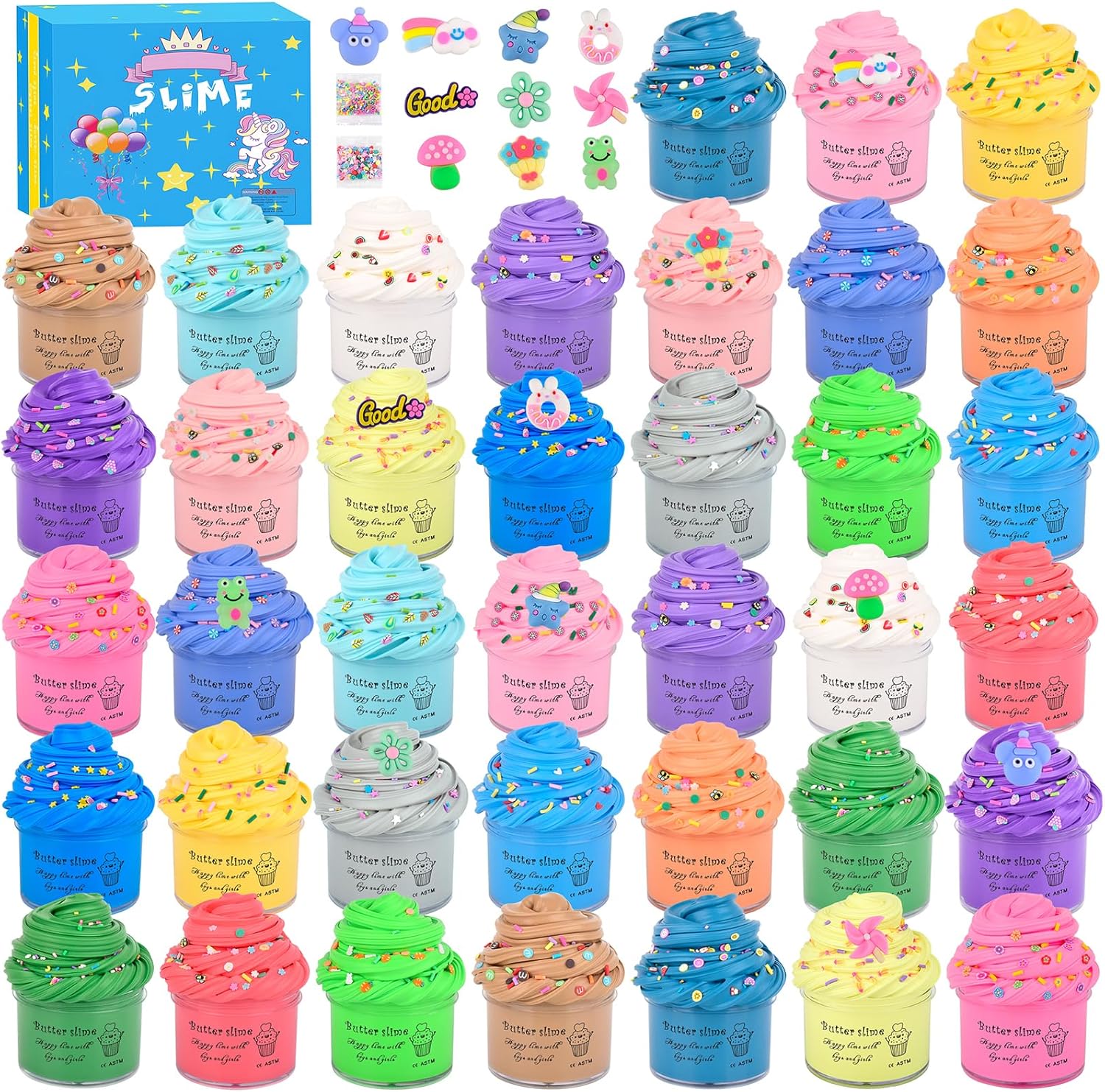 38 Pack Butter Fluffy Slime Kit, kids Sensory Tactile Fidget Toy, Educational Slime Games, Soft & Non-Sticky, Birthday Gift Prize Party Favor for Girls Boys Kids 6 7 8 9 10 11 12, Goodie Bag