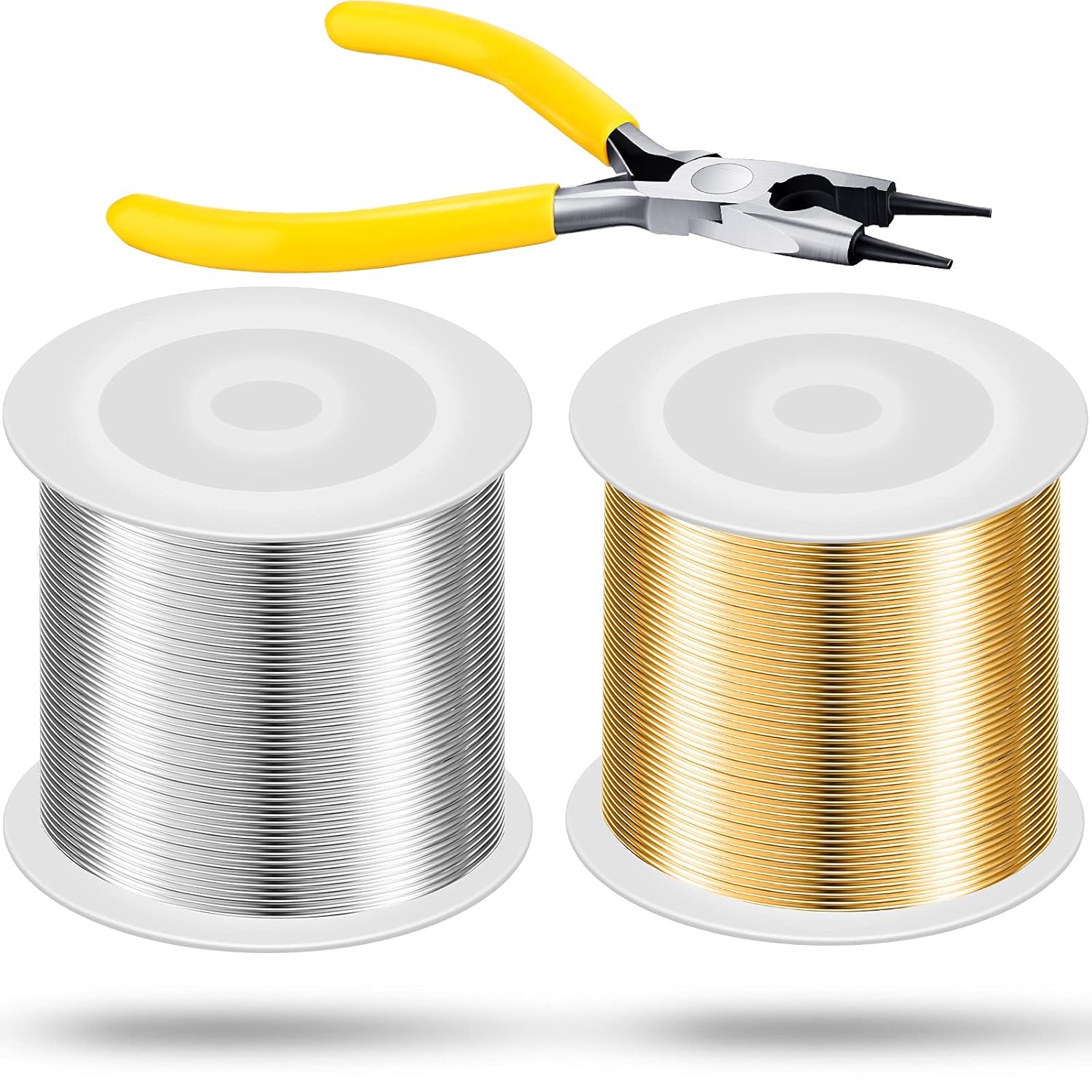 Mudder 2 Rolls Gold 20 Gauge Wire for Jewelry Making and Pliers Craft Tarnish Resistant Jewelry Beading Wire for DIY Craft Making Supplies (Silver)