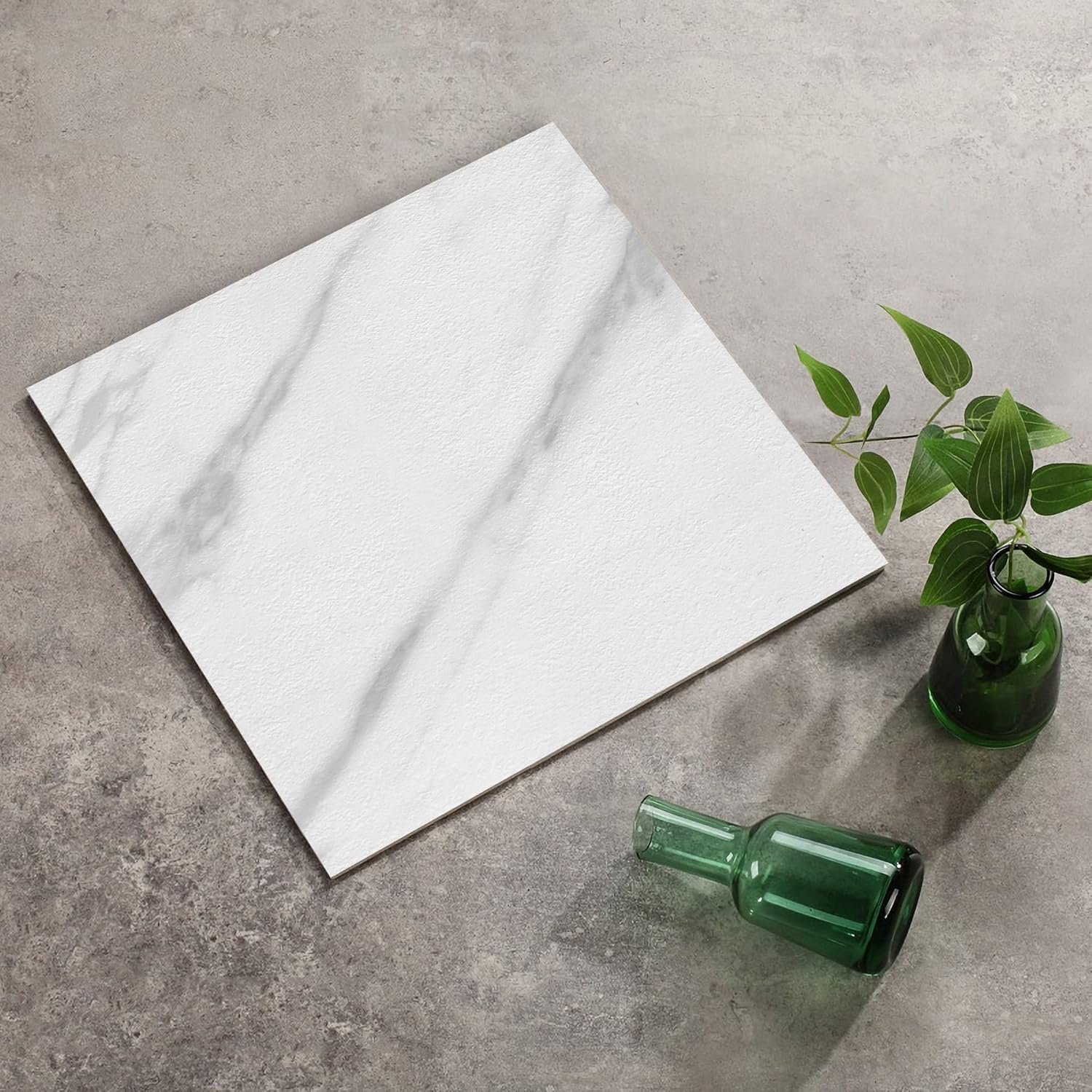 40 Pack White Peel and Stick Floor Tiles Marble Look 12"x12" Waterproof and Self Adhesive Vinyl Flooring Tiles for Bathrooms, Bedrooms, Living Rooms, and Kitchens (40Pack, 5015White)