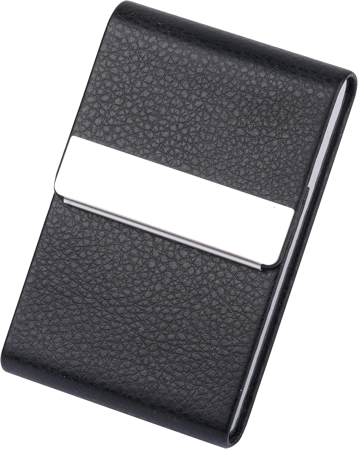 Business Card Holder, Slim PU Leather & Stainless Steel Card Case Pocket for Men or Women, RFID Blocking Card Carrier with Magnetic Clasp