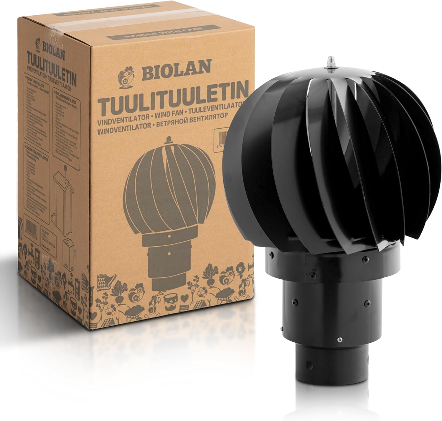 Wind-Powered 12” Ventilation Fan, Silent, Energy Saving for Sheds and Garages, Efficient Against Moisture and Mould.