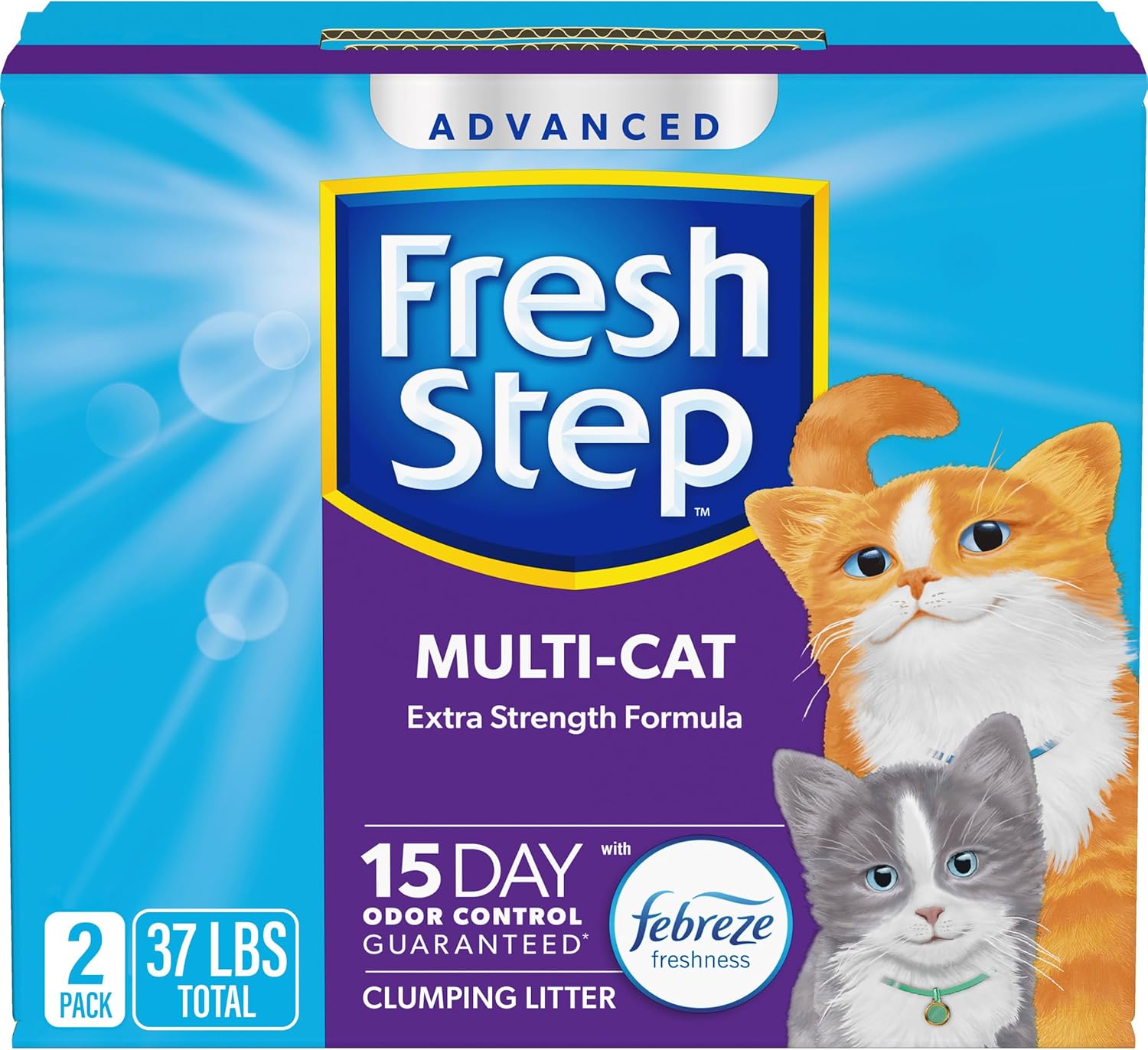 Fresh Step Advanced Multi Cat Clumping Litter with Febreze Freshness, Fresh Step Clumping Cat Litter Extra Strength Formula, 37 lbs. (2 x 18.5 lb. Box)