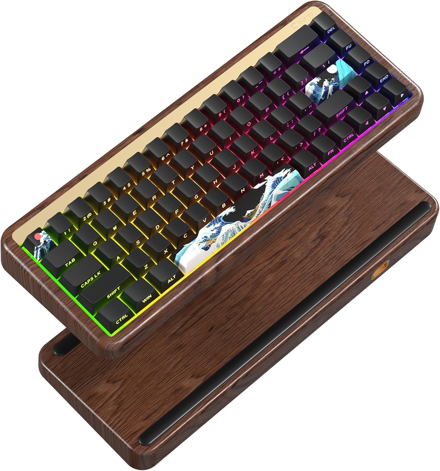 XVX M68 60% Keyboard with Walnut Wooden Case, Gasket-Mounted Retro Gaming Mechanical Keyboard, Pre-lubed POM Switches Creamy Keyboard, Hot Swappable Custom Wired Keyboard, RGB Backlit, Cherry Profile
