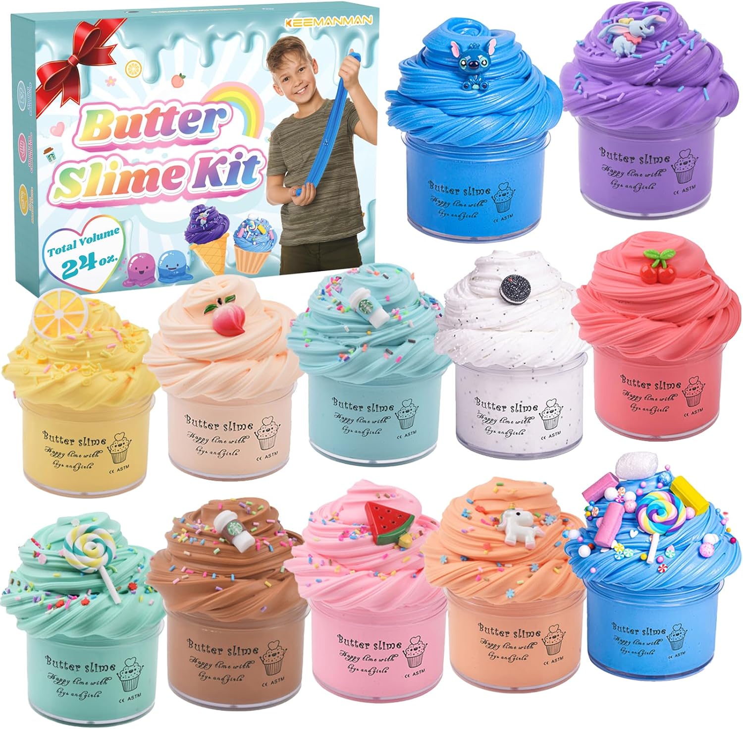 12 Pack Butter Slime Kit for Kids, Scented DIY Slime Toys, Cute Stuff Party Favors for Boys Girls, Birthday Gifts Stocking Stuffers for Ages 3 4 5 6 7 8 9 10 11 12 Year Old