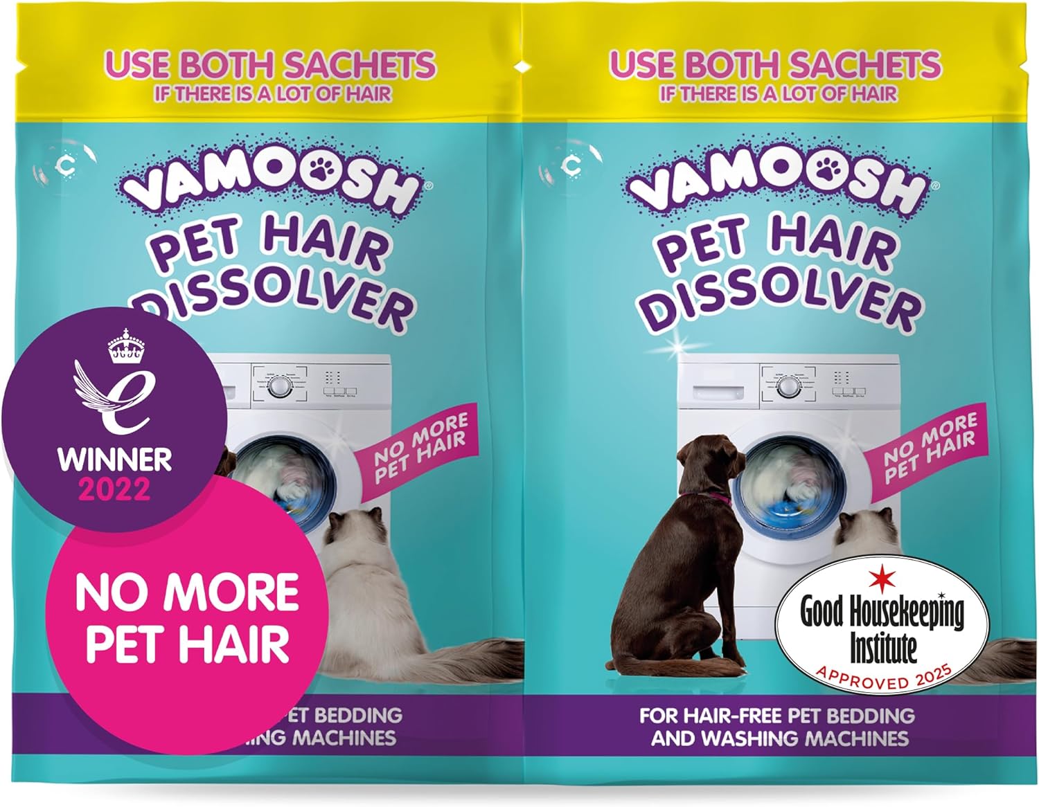 Vamoosh Pet Hair Dissolver- Pet Hair Remover for Washing Machines, 2x100g, Removes Odour Dissolves Dog, Cat, Horse, Animal Fur, Cleans Bedding in Washing Machine, Easy to Use, Up to 2 Washes