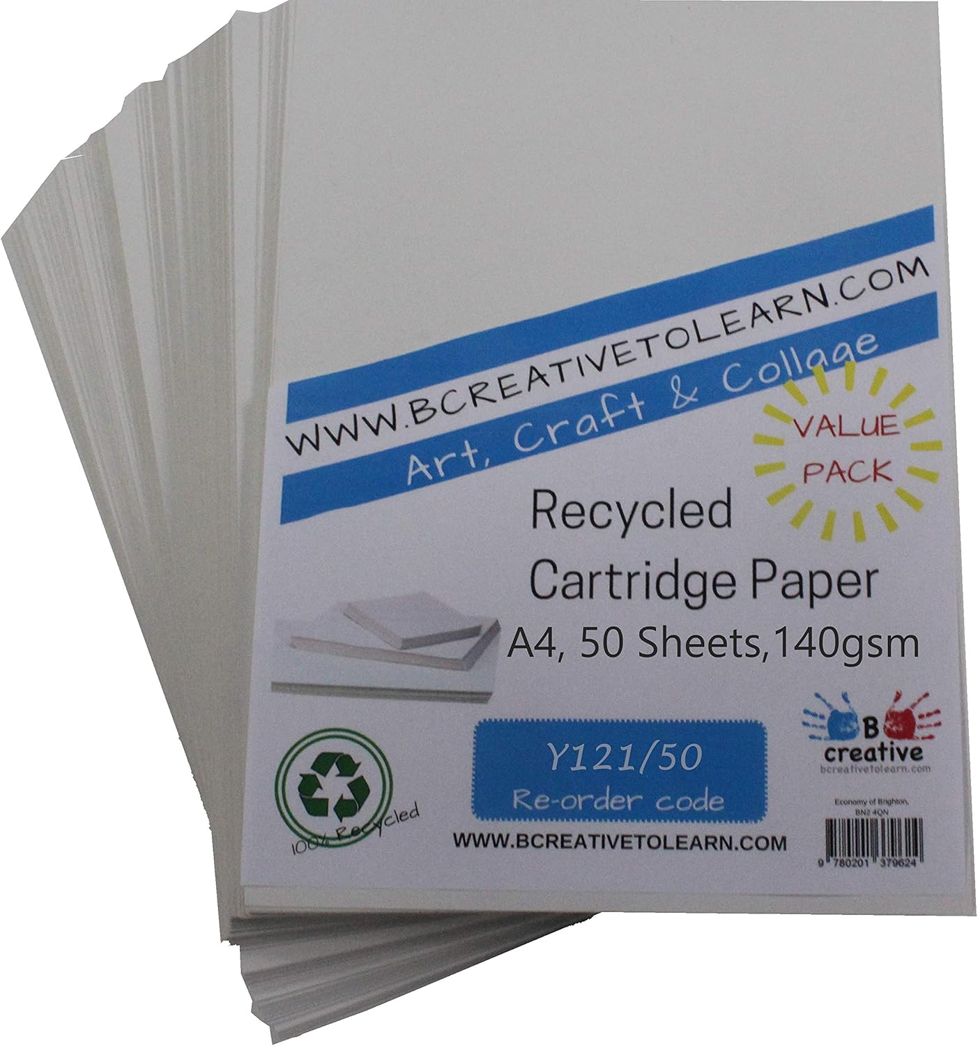 100% Eco Recycled Art A4 Cartridge Paper White Great Art Paper 140gsm Pack of 50 Sheets - Suitable for bookmaking, Sketching, Painting, Printing and More