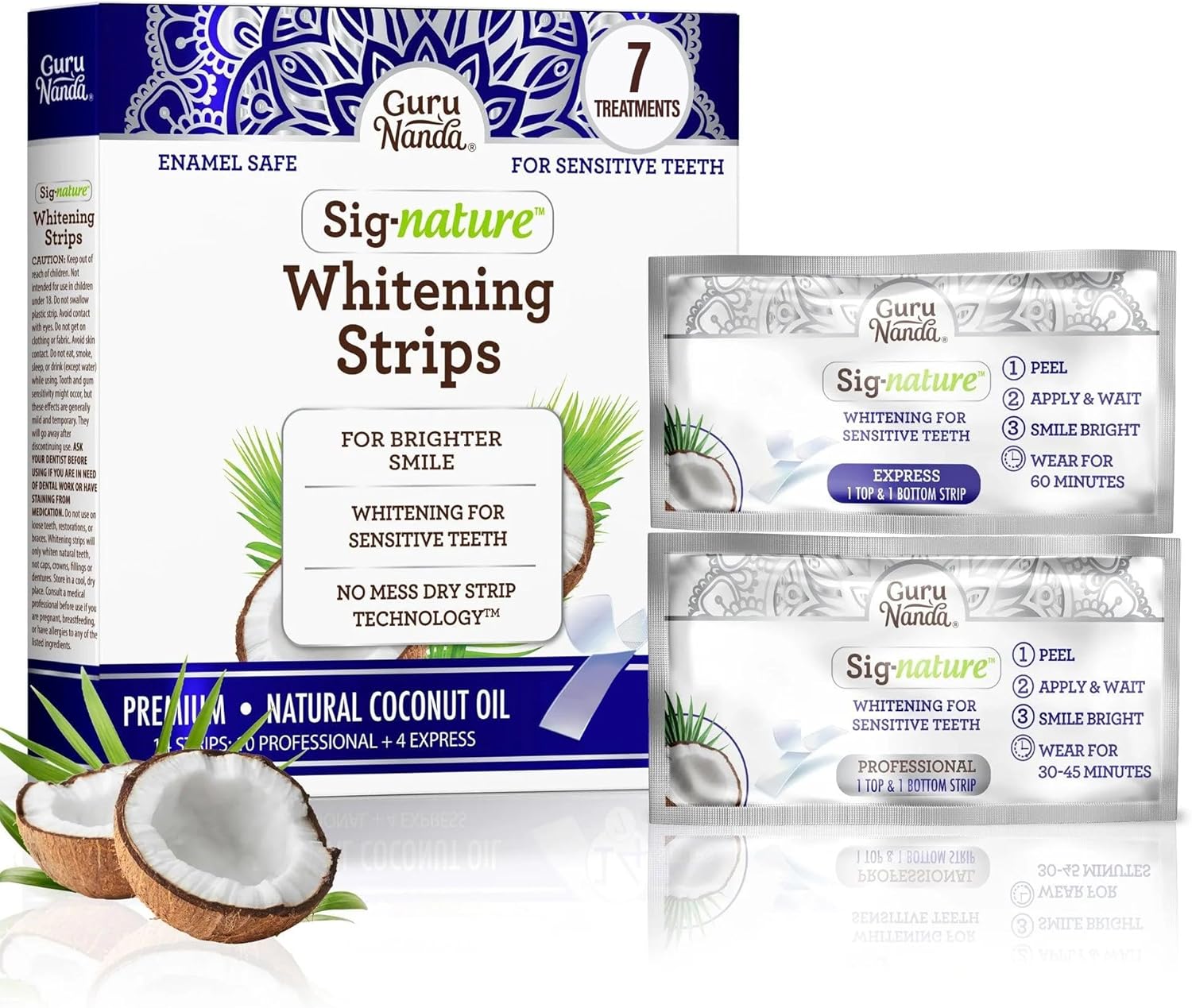 GuruNanda Teeth Whitening Strips -7 Day Treatments - Non-Slip, Dry Strip Technology