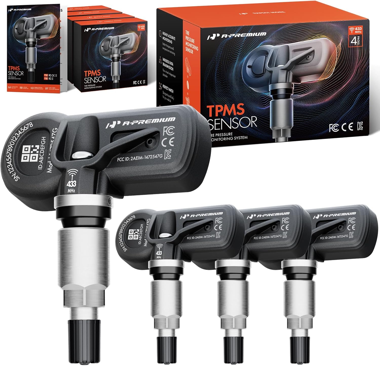 A-Premium 4PCS Pre-Programmed TPMS Sensor Tire Pressure Monitoring Sensor - Compatible with Volvo XC60 10-14, XC70 08-14, V50 08-11, V70 08-10, S40 07-11, S60 11-14, S80 07-14, C30, C70-433MHz