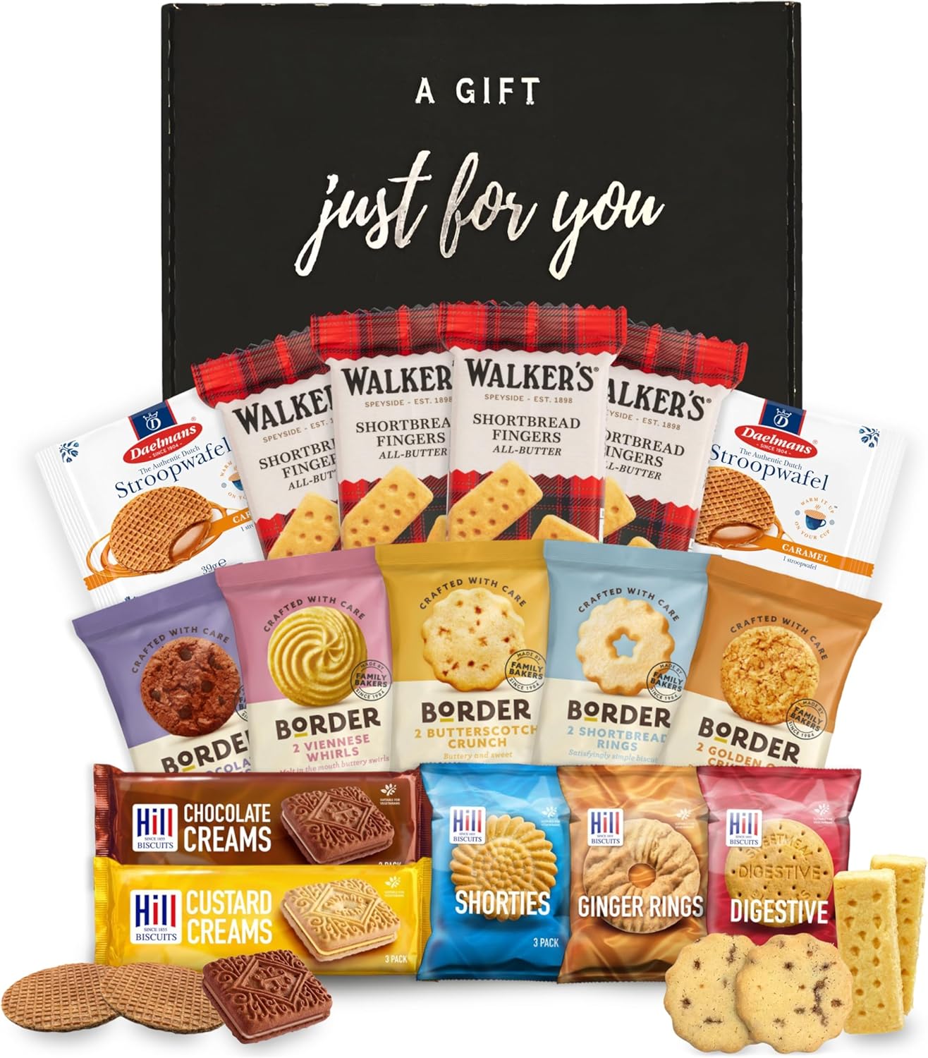Biscuits Gift Set Biscuit Selection Bundle With Individually Wrapped Biscuits Packs (35 Biscuits) - Border Biscuits, Walkers Shortbread, Custard Creams, Stroopwafels Caramel & More