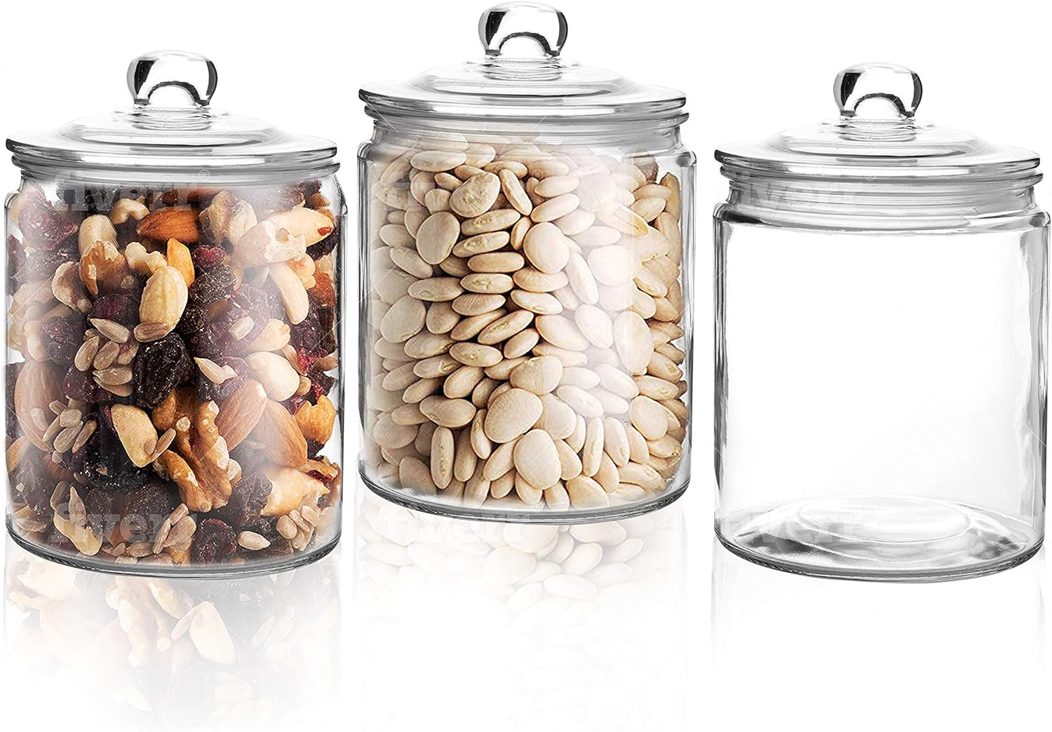 Set of 3 Glass Jar with Lid 1 Liter | Airtight Glass Storage Container for Food, Pasta, Coffee, Candy, Dog Treats, Snacks | Glass Organization Canisters for Home & Kitchen | 34 Ounces