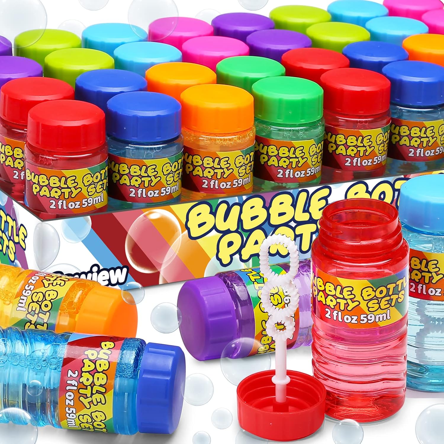 32 Pack Bubble Bottles Bulk for Kid (8 Colors), Bubbles Wand Attached to the Lid, Blow Bubble Solution Set with Gift Box for Child Party Favors Supplies, Outdoor Summer Toy, Birthday, Goody Bag Filler