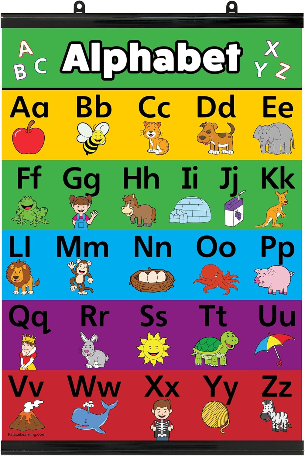 Palace Curriculum ABC Alphabet Poster Chart - LAMINATED WITH PLASTIC FRAME 18" x 24" - Double Sided
