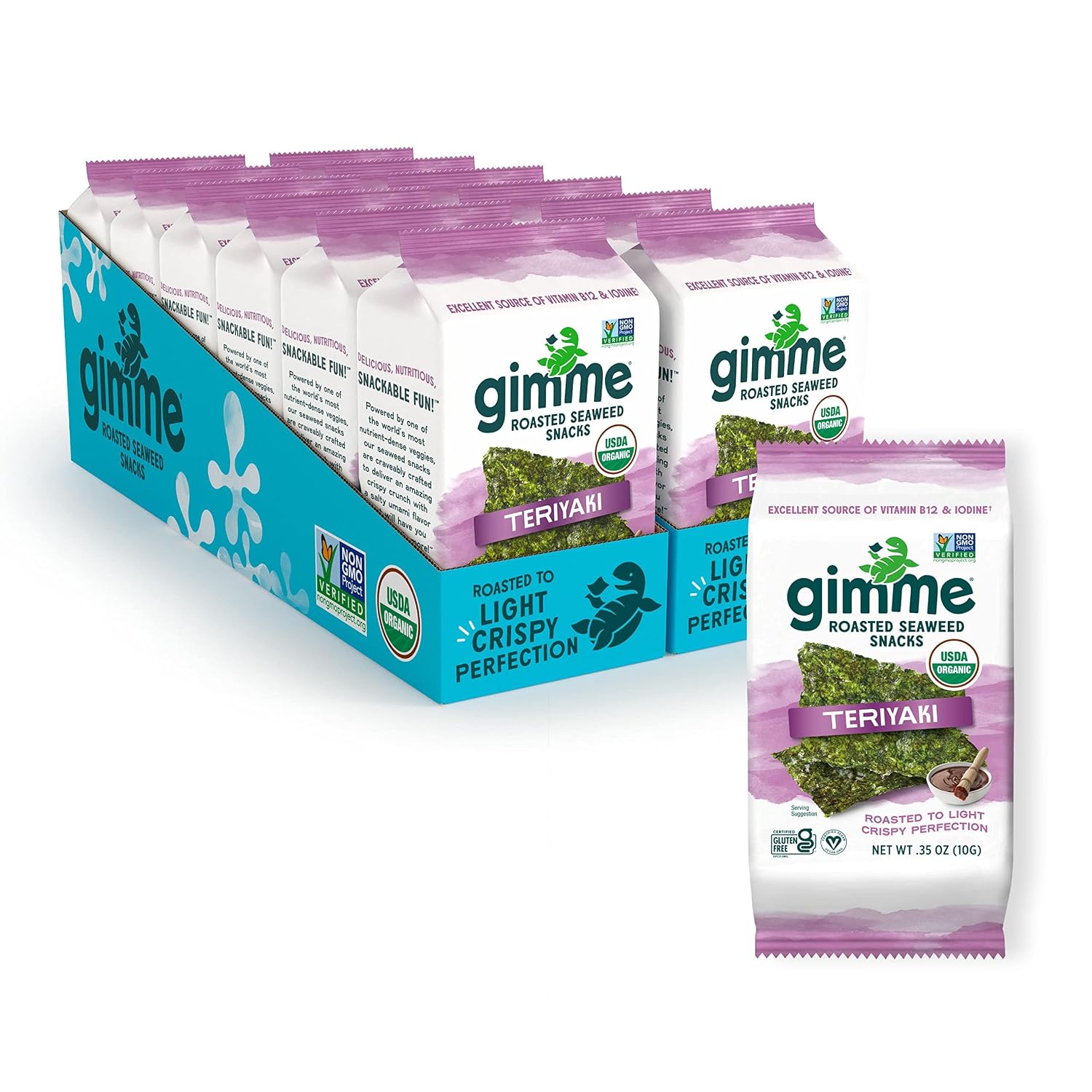 Gimme Seaweed Organic Roasted Seaweed Snack, Teriyaki 10g, .35oz 12 Count