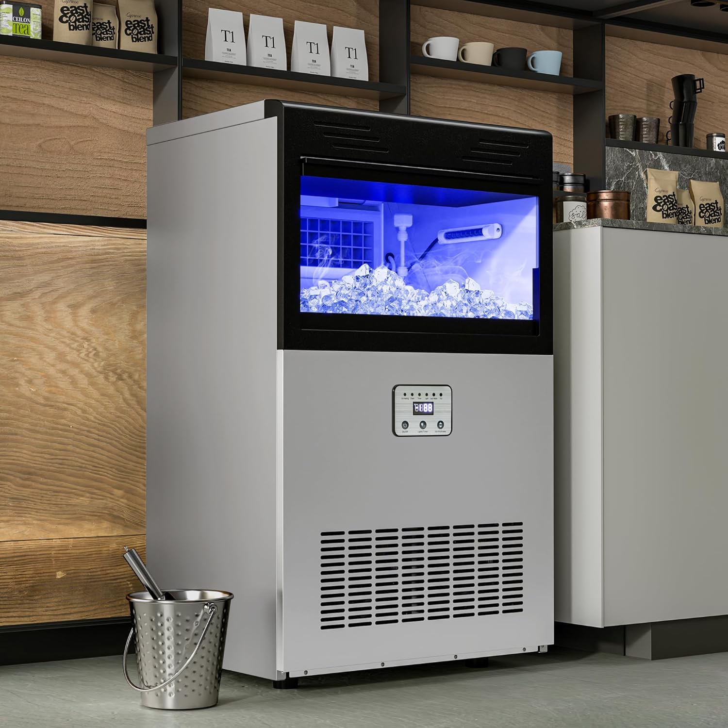 YITAHOME 200 LBS Commercial Ice Maker Machine Under Counter, Large Free Standing Ice Maker Undercounter for Home Bar Restaurants Bar with 48LBS Storage Bin Stainless Steel Ice Scoop Ice Bucket