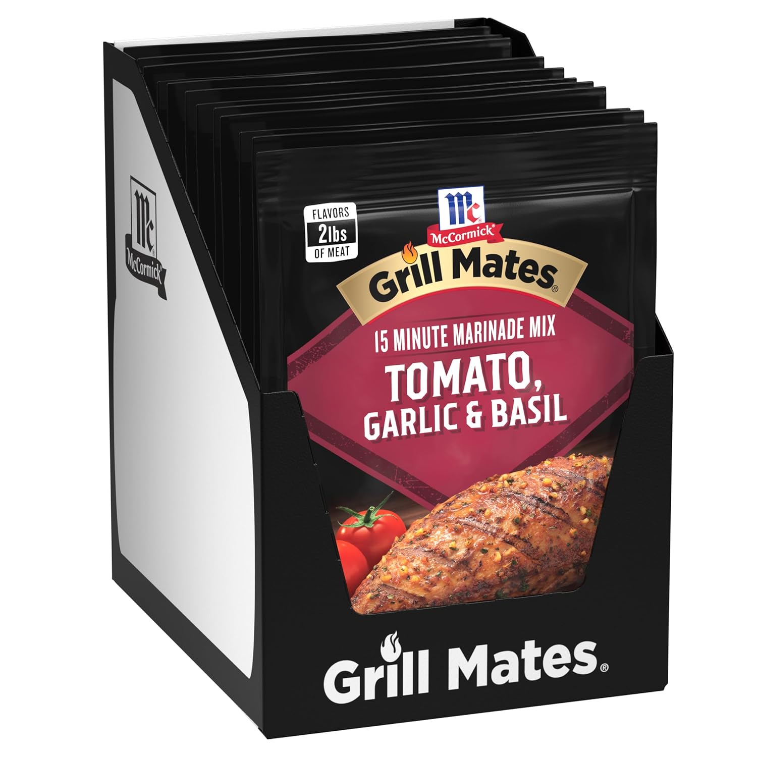 Backyard barbecues just got juicier and more delicious with McCormick Grill Mates Tomato, Garlic & Basil Marinade. This refreshing seasoning features a blend of sweet tomatoes, garlic, basil and extractives that will keep your guests coming back for more! Simply combine one marinade packet with ¼ cup water and vegetable or olive oil, and 2 tablespoons white or balsamic vinegar with 2 pounds of chicken, shrimp or beef, marinate, grill and enjoy a memorable, mouthwatering meal.
